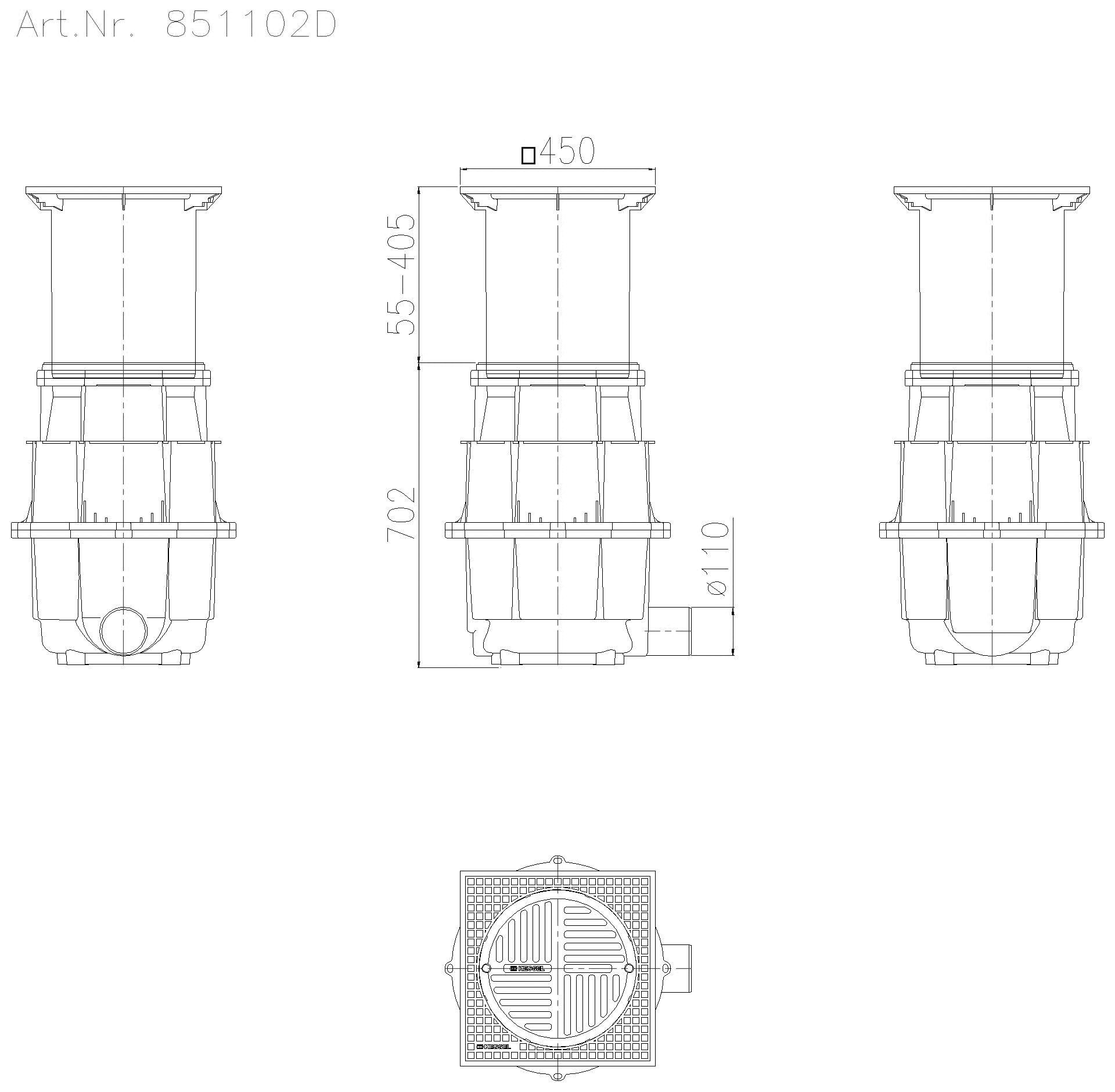 KESSEL Entwässerungstechnik - KESSEL-Hofablauf System 400 DN100,seitl., Klasse D, T: 730-1080