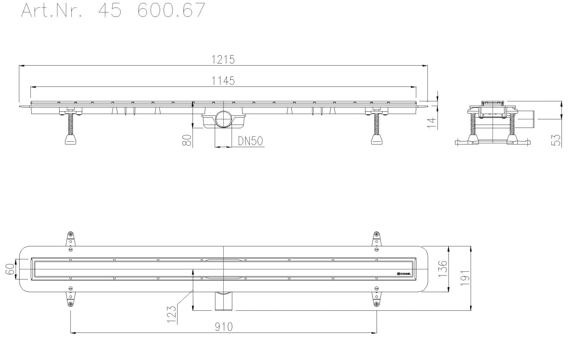 KESSEL-Duschrinne LINEARIS Compact DN50 seitlich, L=1150