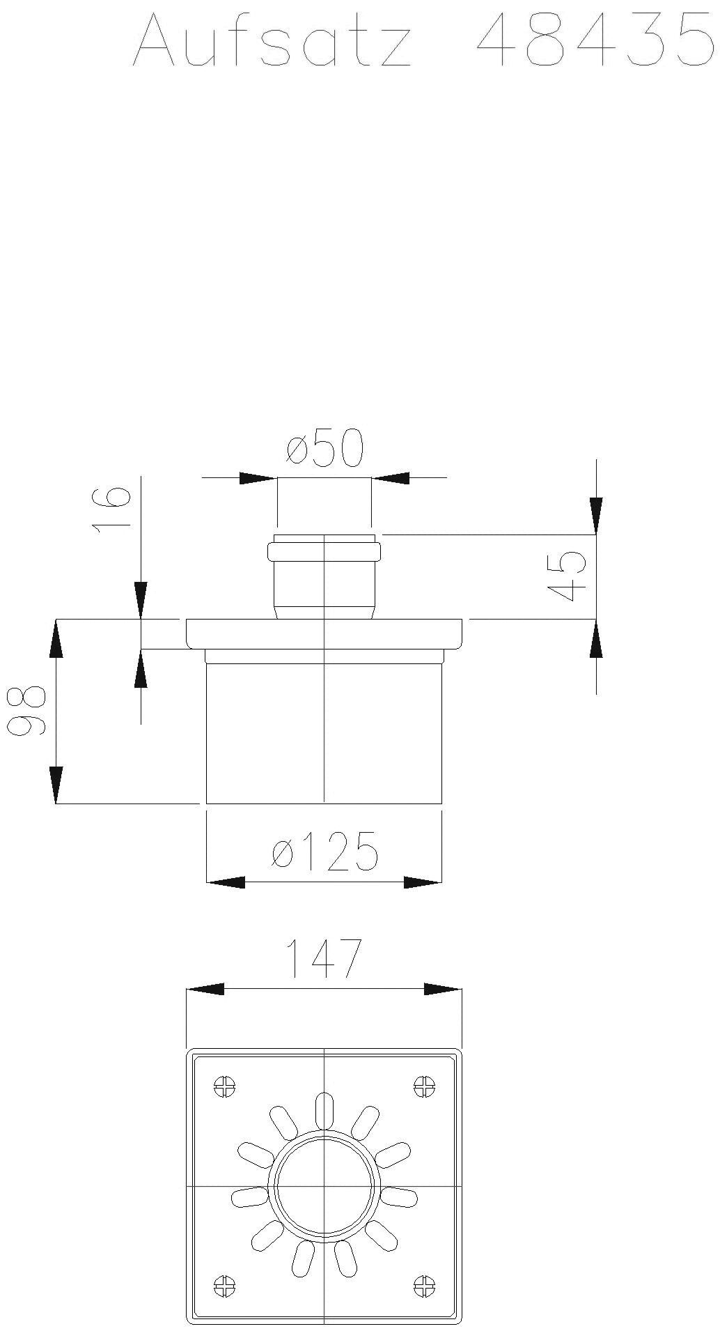 KESSEL-Aufsatzstück V2A Abdeckpl., Steckmuffenanschluss DN50