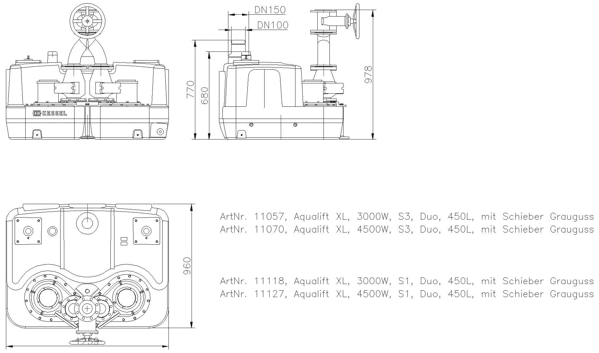 KESSEL-Doppelhebeanlage Aqualift F XL 4500W-S1 Duo 450L m.S.G.