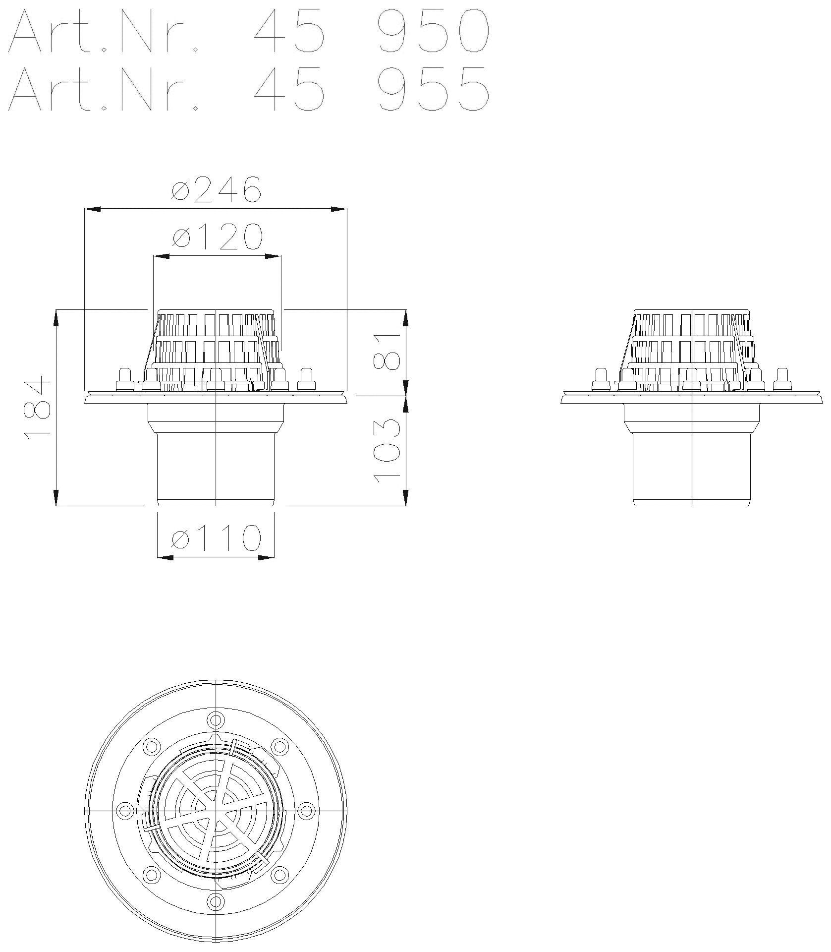 KESSEL-Flachdachablauf Pressfl., DN 100, mit Laubfang