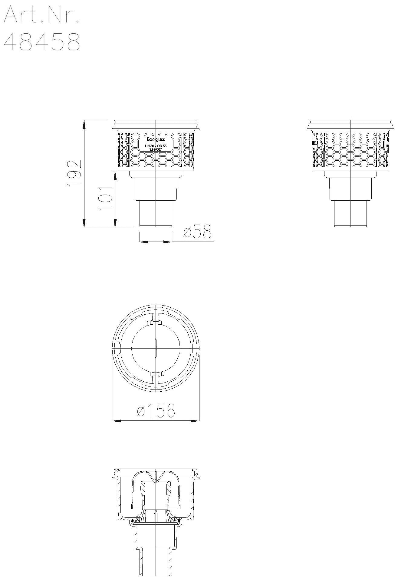 KESSEL-Grundkörper Ecoguss DN 50, Auslauf senkrecht