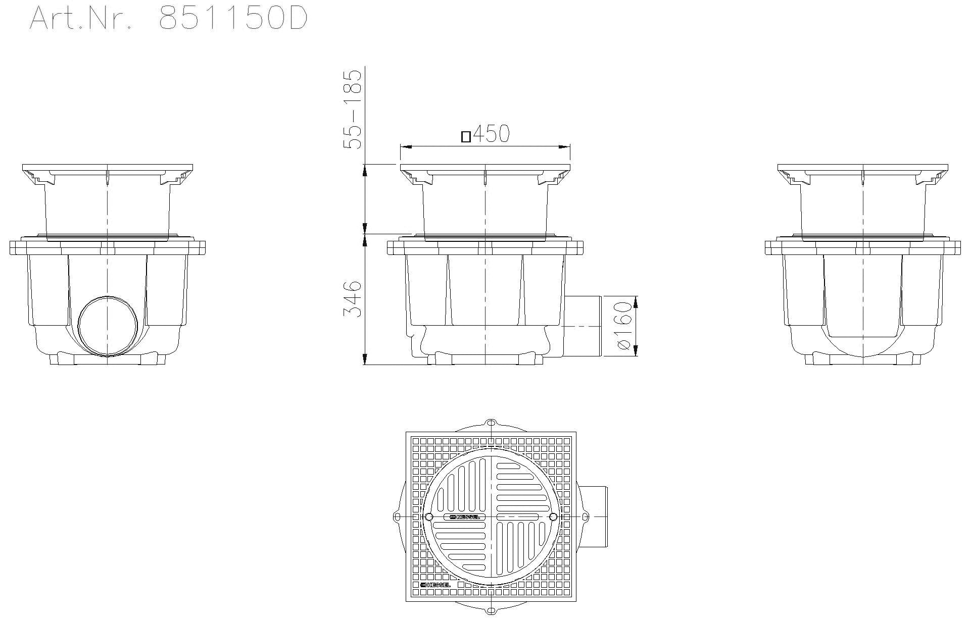 KESSEL-Hofablauf System 400 DN150,seitl., Klasse D, T: 380-510