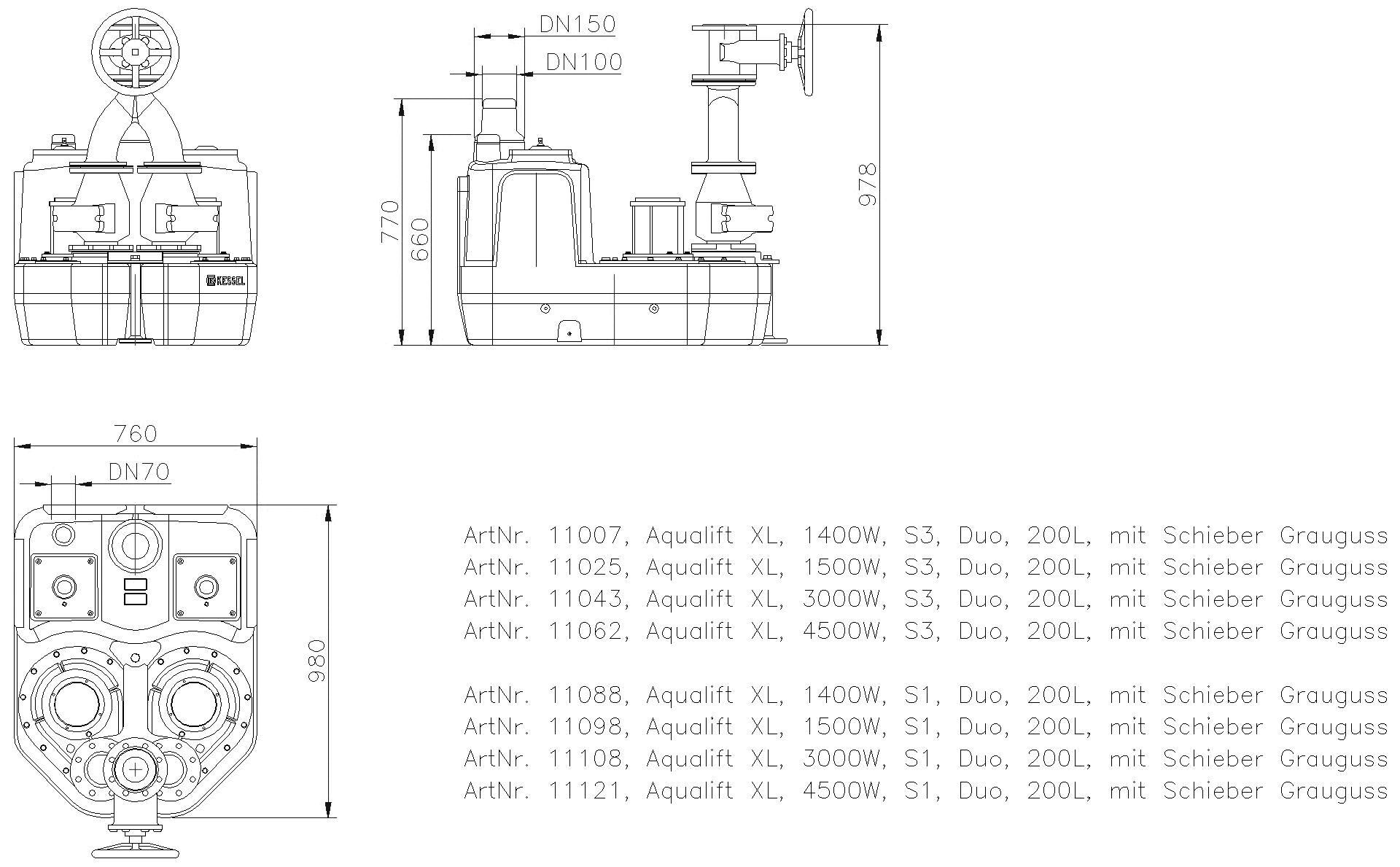 KESSEL-Doppelhebeanlage Aqualift F XL 3000W-S3 Duo 200L m.S.G.