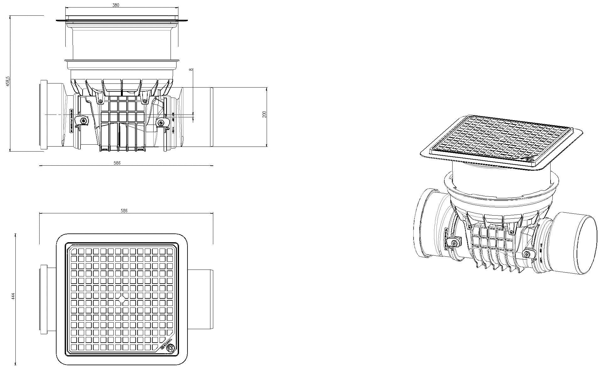 KESSEL-Rückstaudoppelverschluss Staufix Control, DN200, schwarz, Bodenplatte