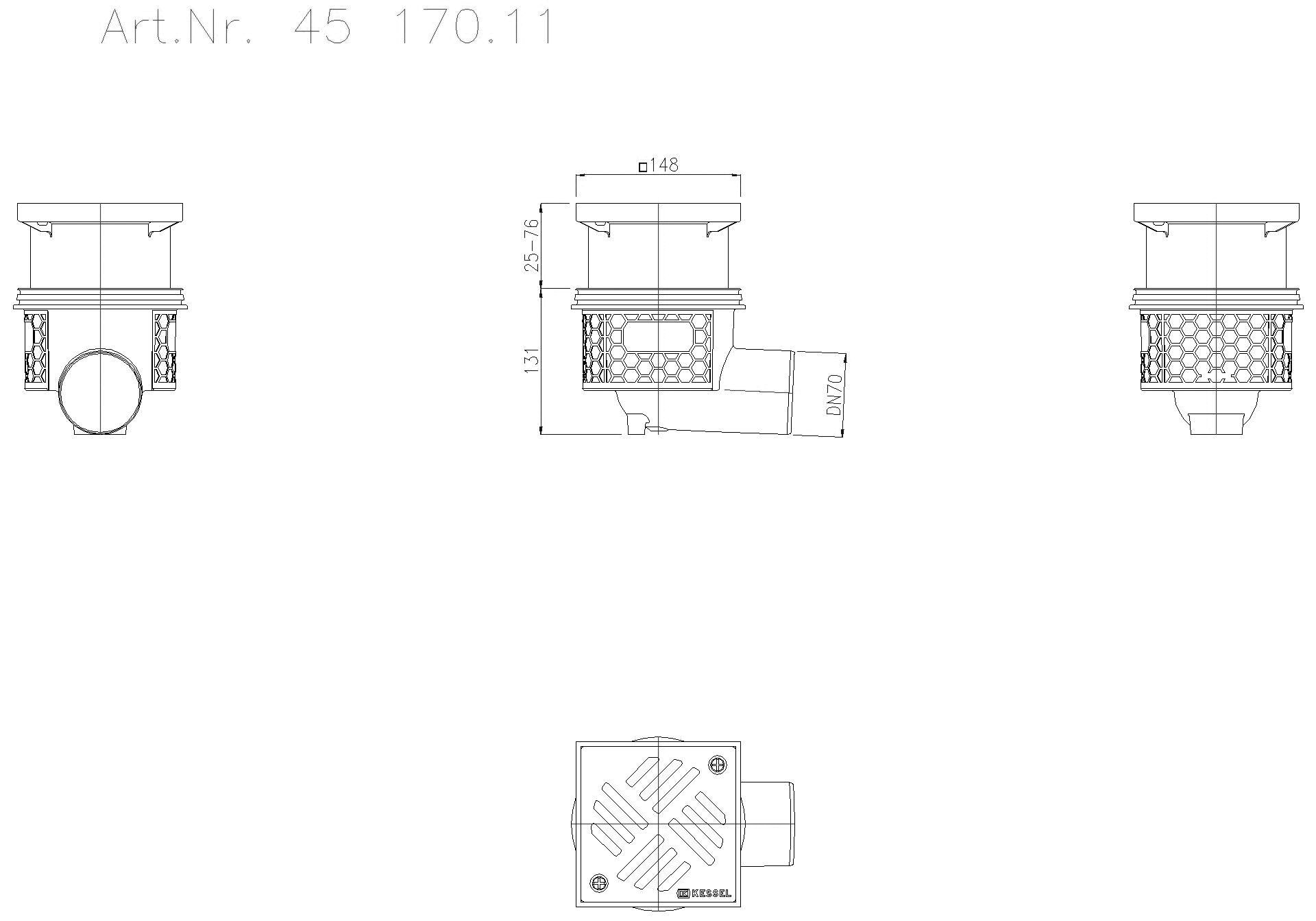KESSEL-Objektablauf Practicus DN70 seitl., Schlitzrost Edst.