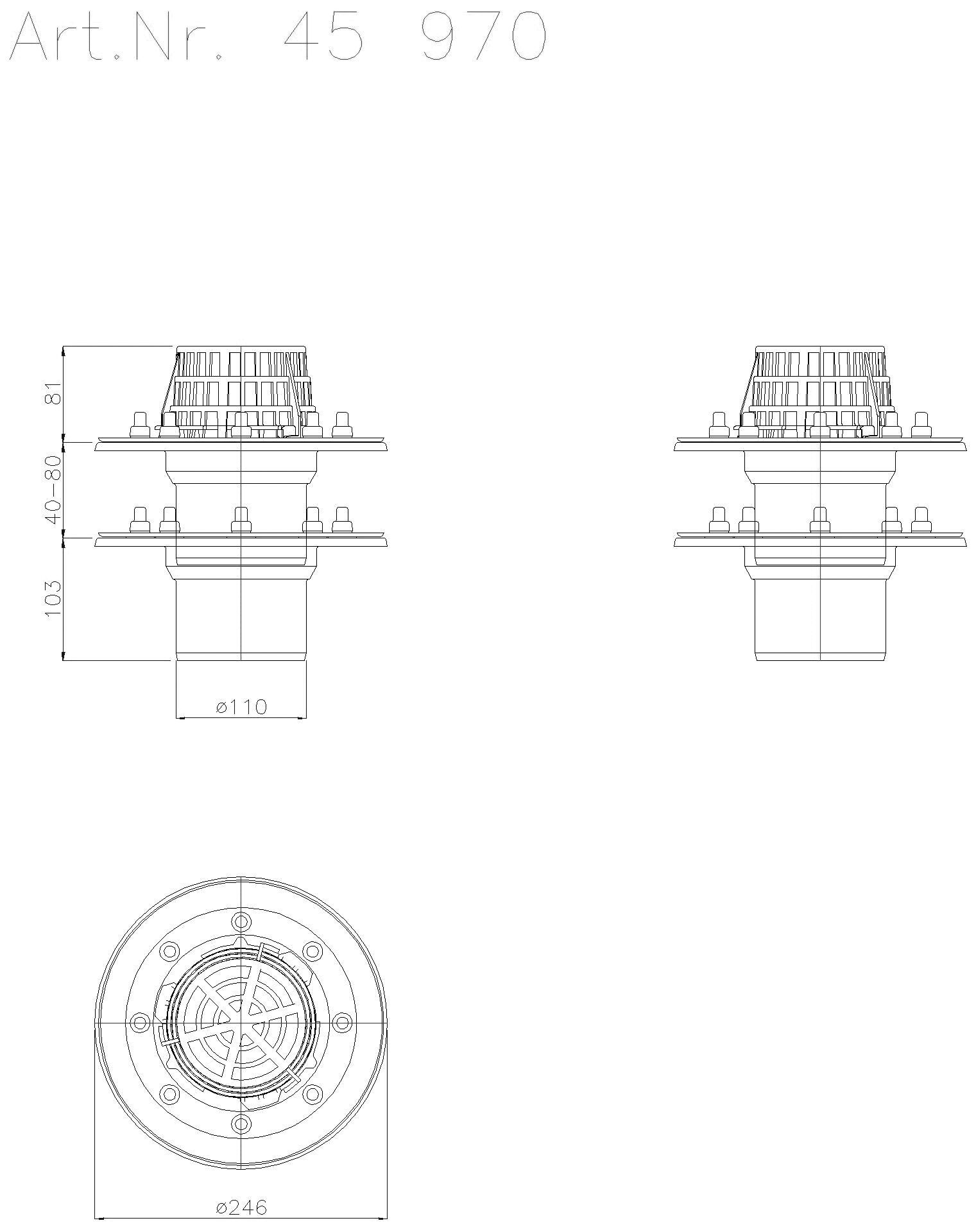 KESSEL-Flachdachablauf Pressfl. doppelt, DN 100, mit Laubfang