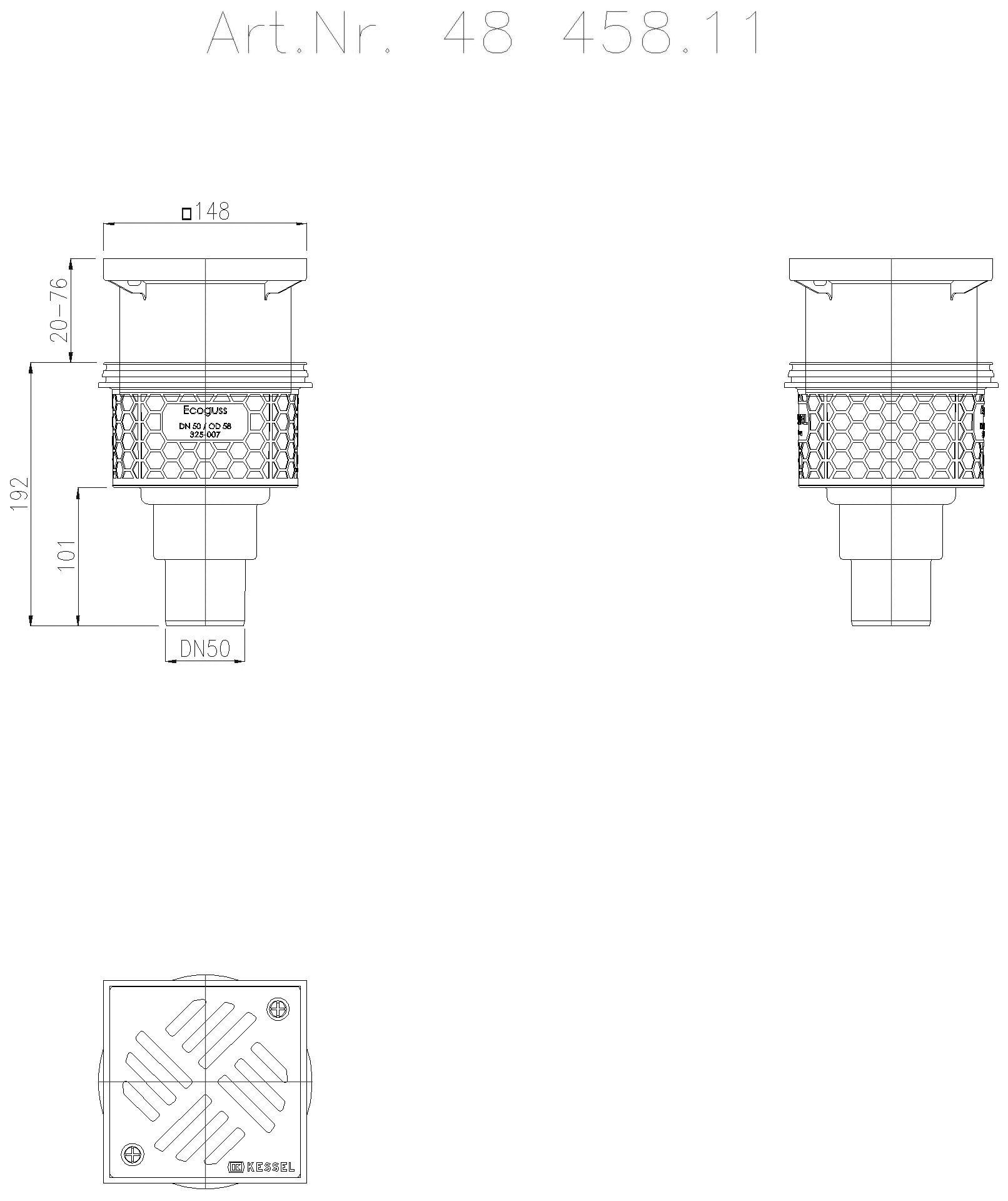 KESSEL-Objektablauf Ecoguss DN 50, senkrecht, Schlitzrost
