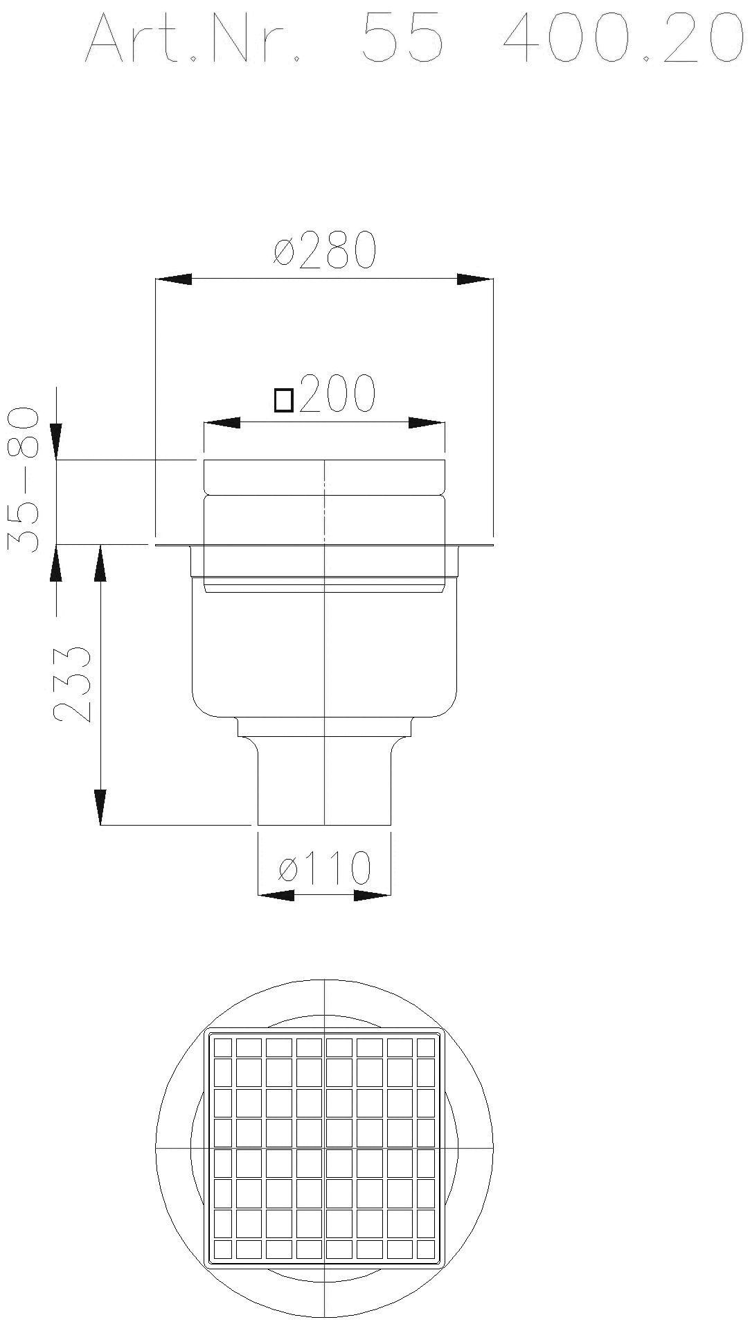 KESSEL-Ablauf Ferrofix DN100,senkr., Gitterrost