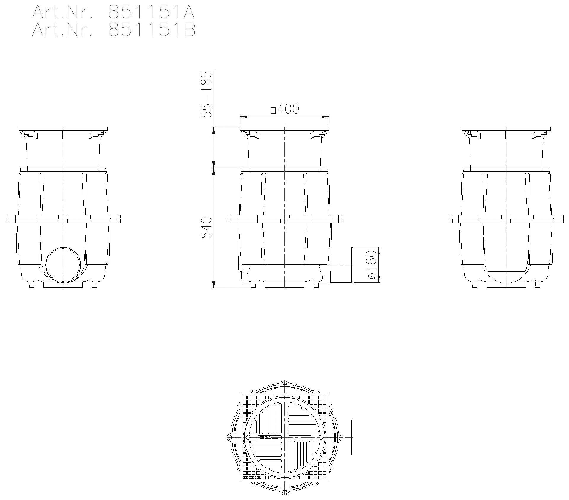 KESSEL Entwässerungstechnik - KESSEL-Hofablauf System 400, DN 150, B, 580-710 mm