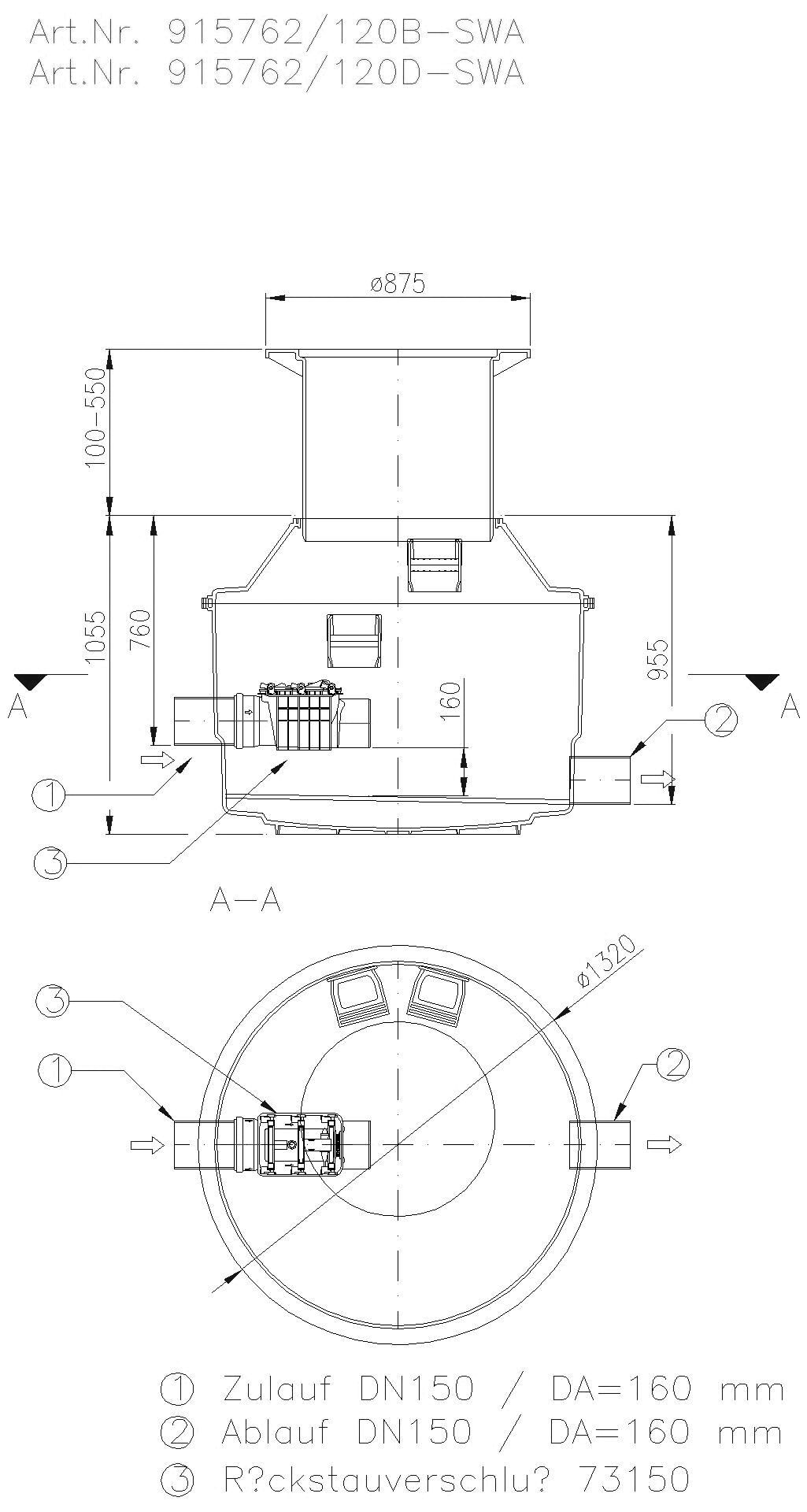 KESSEL-Probenahmeschacht DN 150, mit Staufix SWA, Klasse D