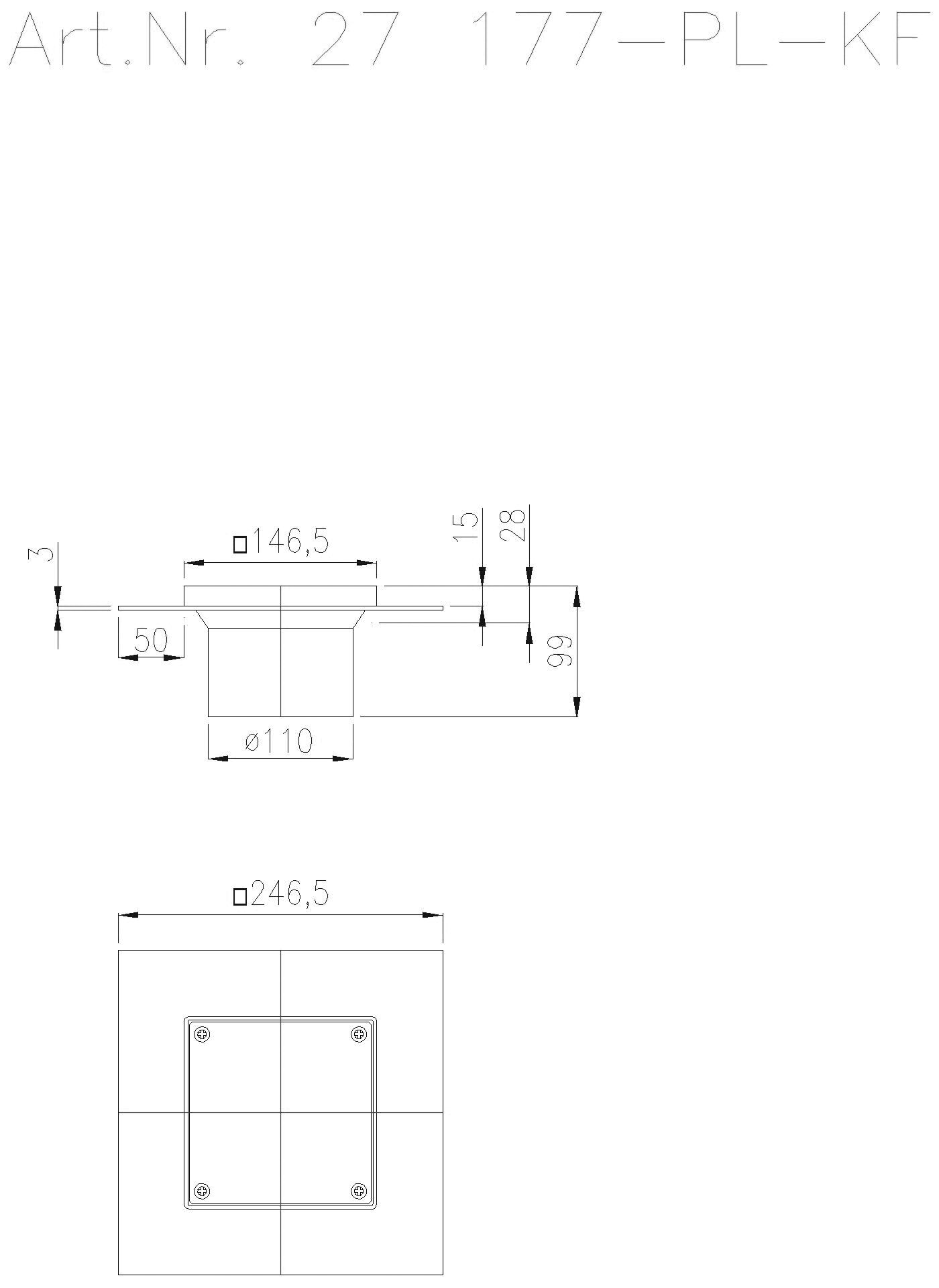 KESSEL Entwässerungstechnik - KESSEL-Aufsatzstück Ferrofix Klebefl. geschl. Abdeckpl., 146x146, System 100