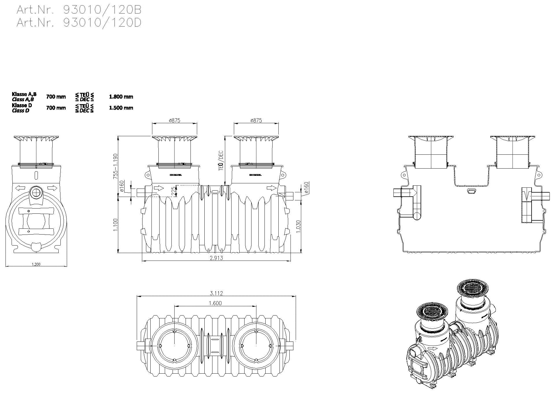 KESSEL-Fettabscheider EasyClean ground NS 10, Standard, 740-1175 mm, Klasse D