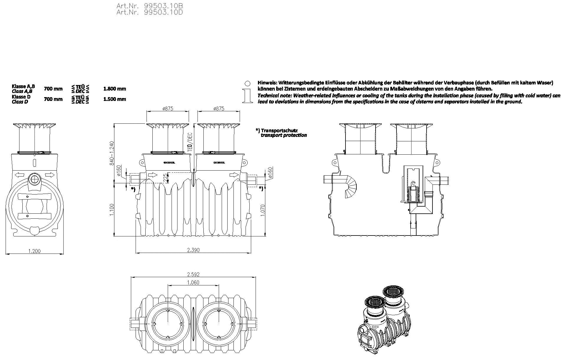 KESSEL-Koaleszenzabscheider EasyOil ground, NS 3, Sys. A, 1800 l, Bel.Kl. B