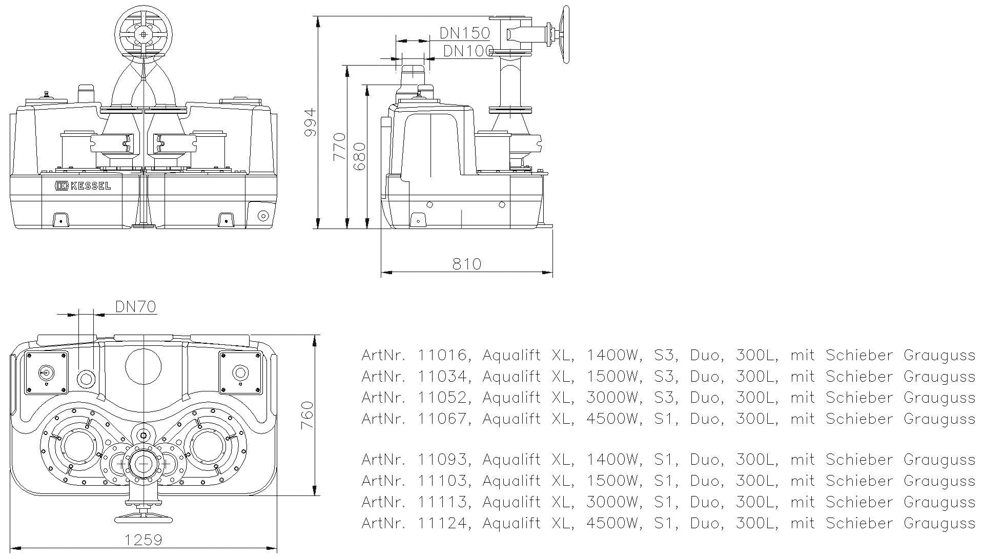 KESSEL-Doppelhebeanlage Aqualift F XL 3000W-S3 Duo 300L m.S.G.