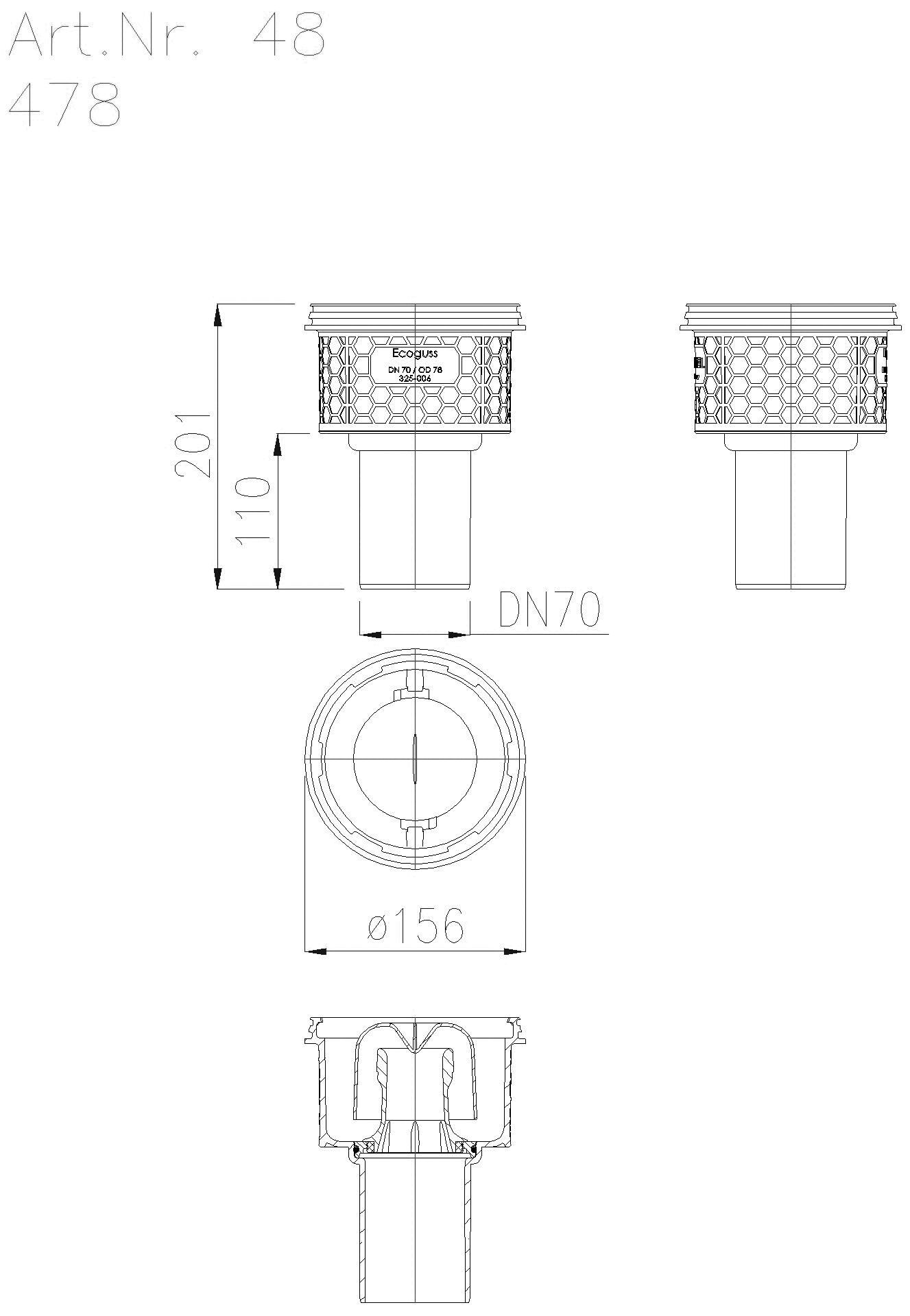 KESSEL-Grundkörper Ecoguss DN 70, Auslauf senkrecht