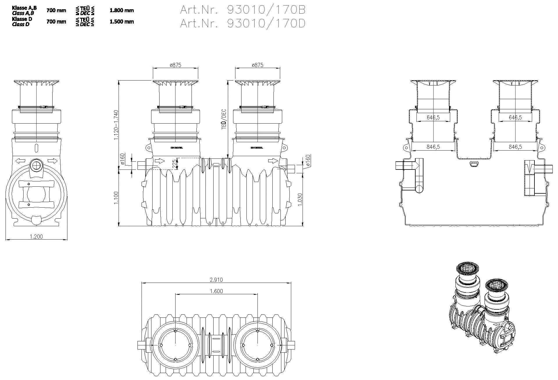 KESSEL-Fettabscheider EasyClean ground NS 10, Standard, 1120-1740 mm, Kl. A/B