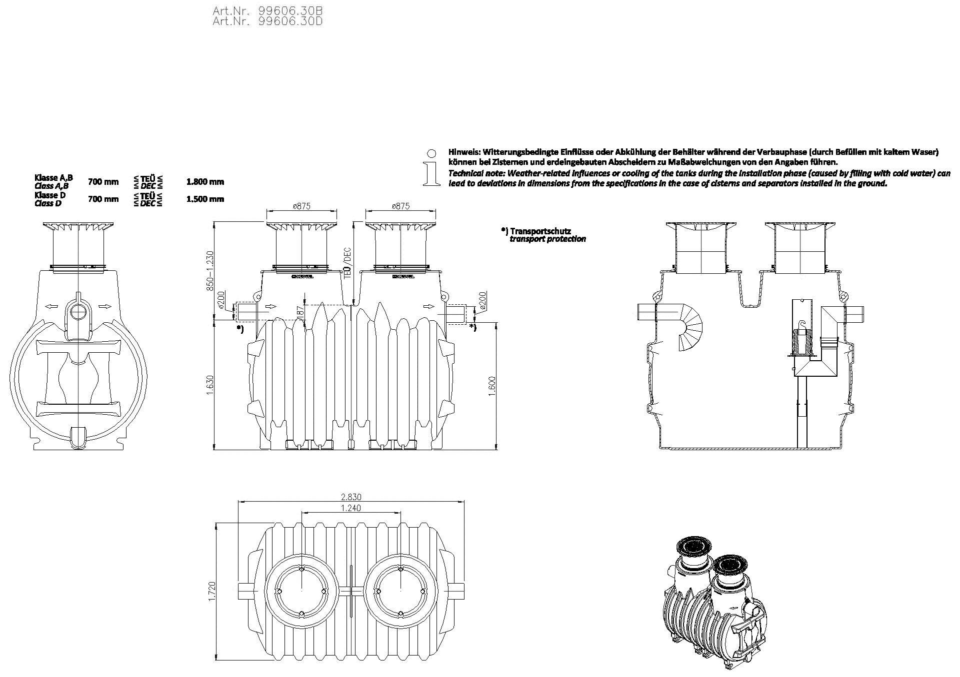KESSEL-Öl-/Benzinabscheider EasyOil ground, NS 6, Sys. B, 4300 l, Bel.Kl. D