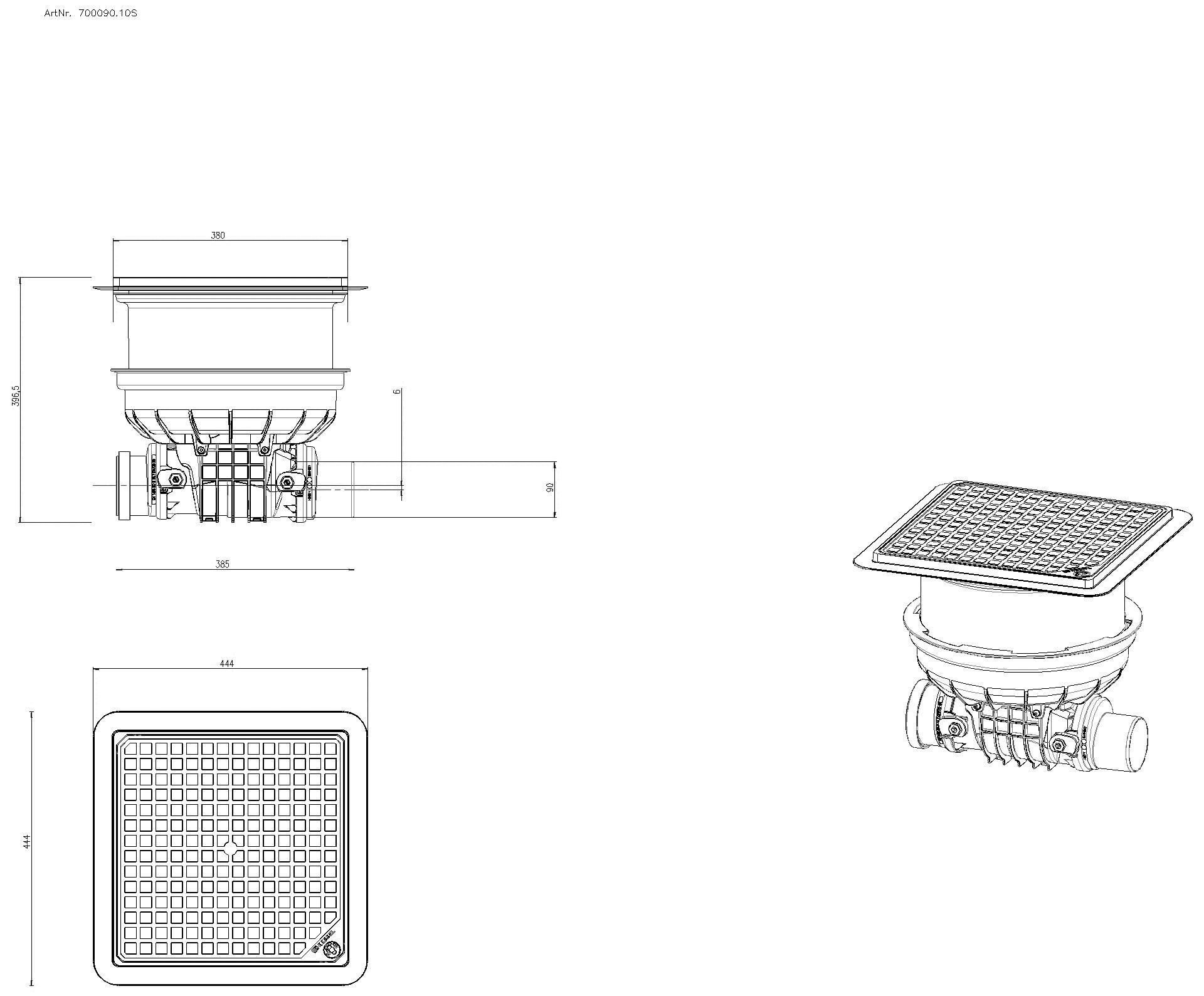 KESSEL-Grundkörper Staufix DN90, schwarz, Bodenplatte
