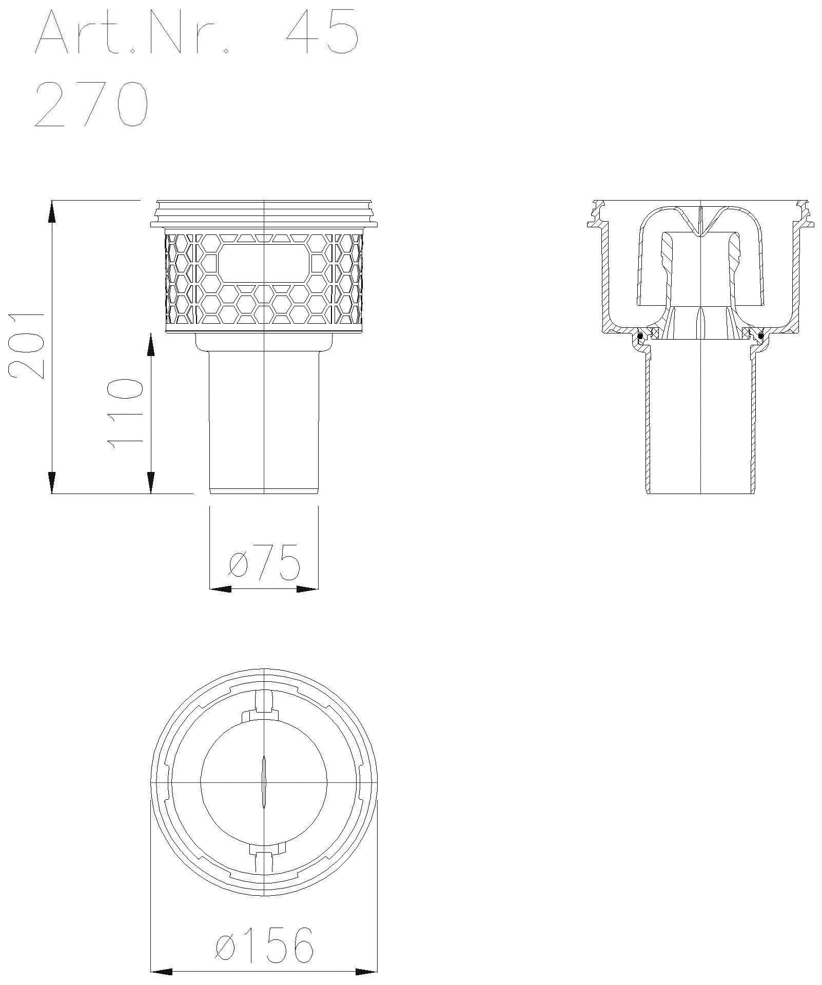 KESSEL-Grundkörper Practicus DN70 senkr. m. GV