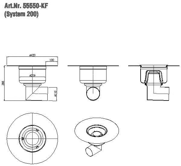 KESSEL-Ablauf Ferrofix System 200 DN100, seitl., Klebeflansch
