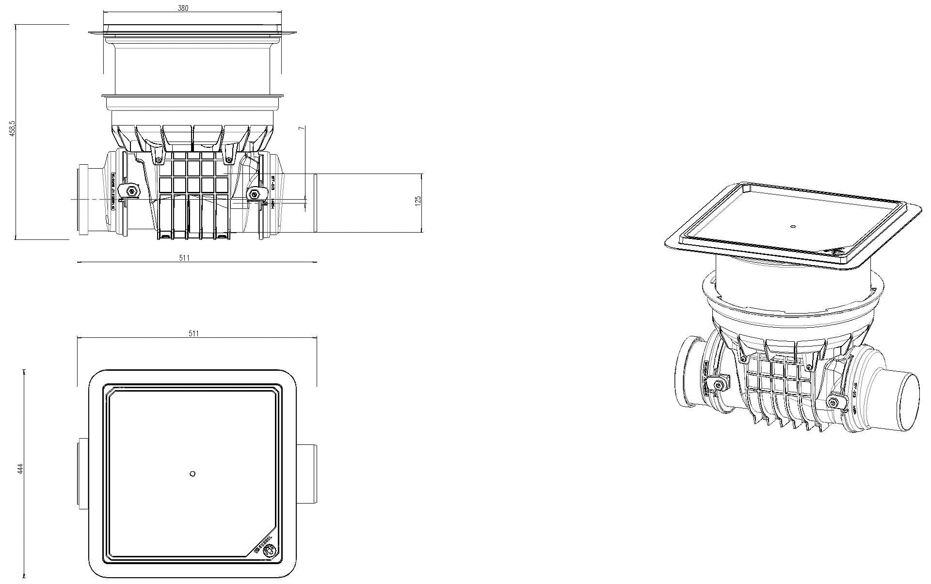KESSEL-Rückstaudoppelverschluss Staufix DN125, befl., Bodenplatte, Rattenschutz
