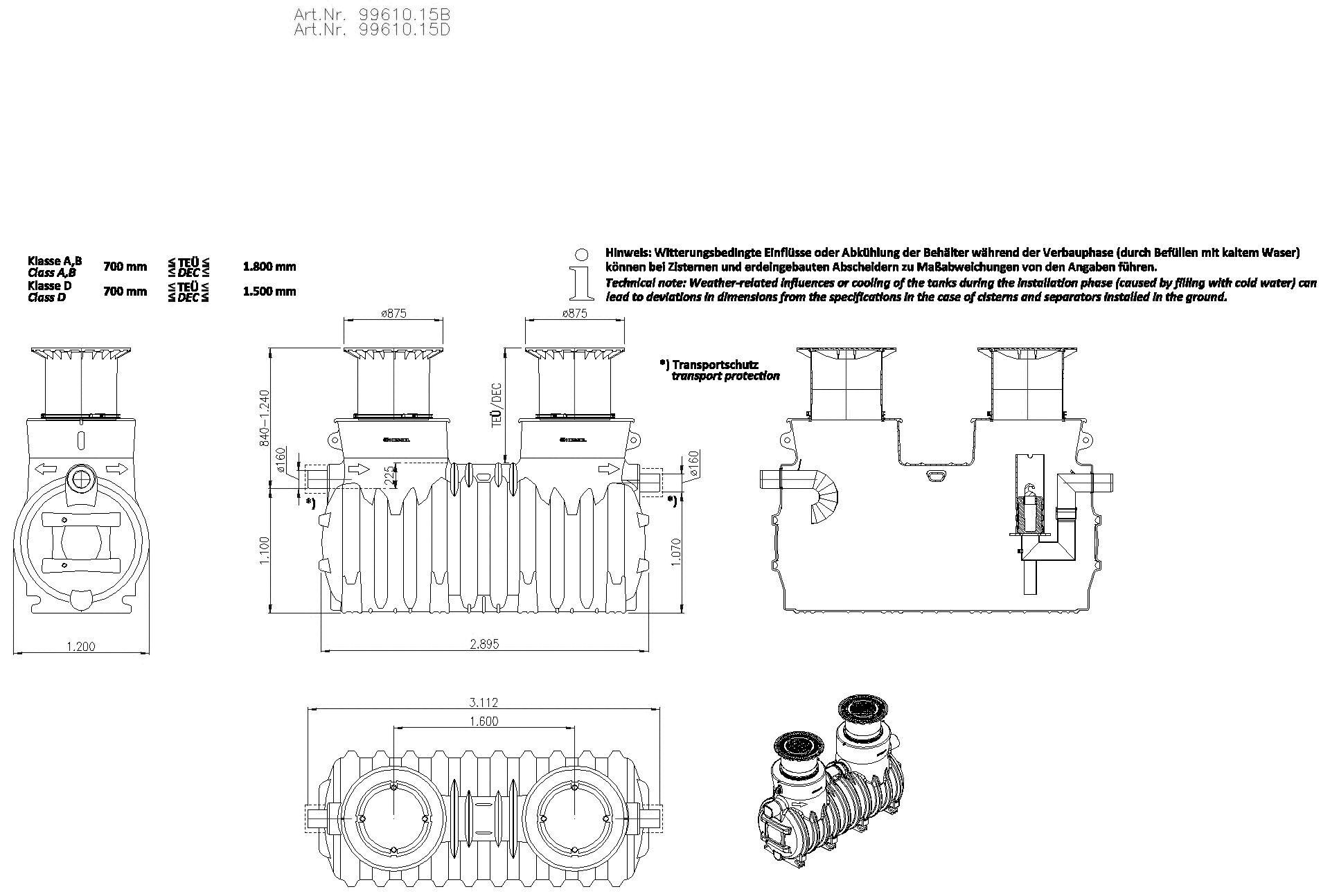 KESSEL-Öl-/Benzinabscheider EasyOil ground, NS 10, Sys. B, 2600 l, Bel.Kl. B
