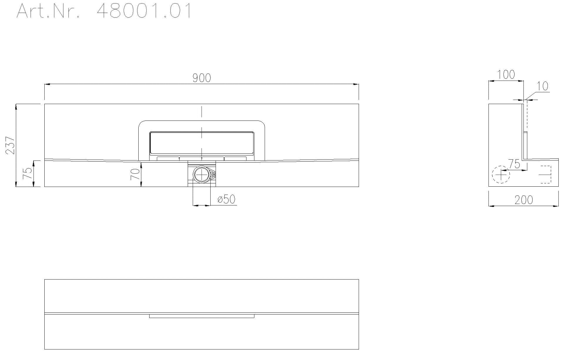 KESSEL-Einbauboard Wandablauf Scada 900mm, Abdeckung unsichtbar