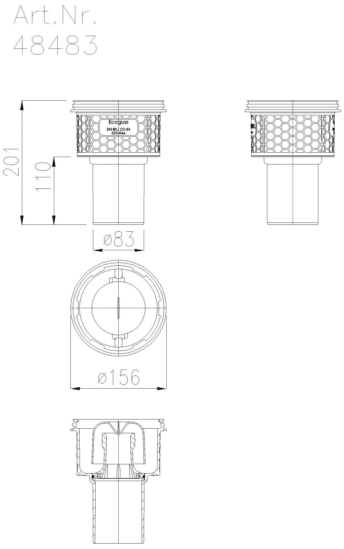 KESSEL-Grundkörper Ecoguss DN 80, Auslauf senkrecht