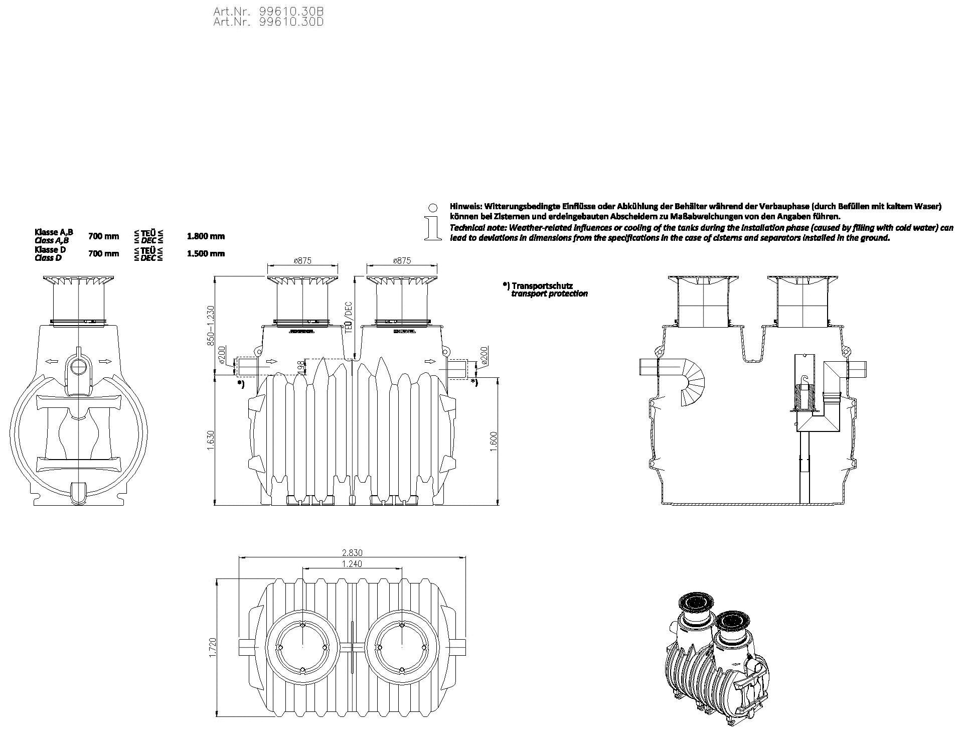 KESSEL-Öl-/Benzinabscheider EasyOil ground, NS 10, Sys. B, 4300 l, Bel.Kl. B