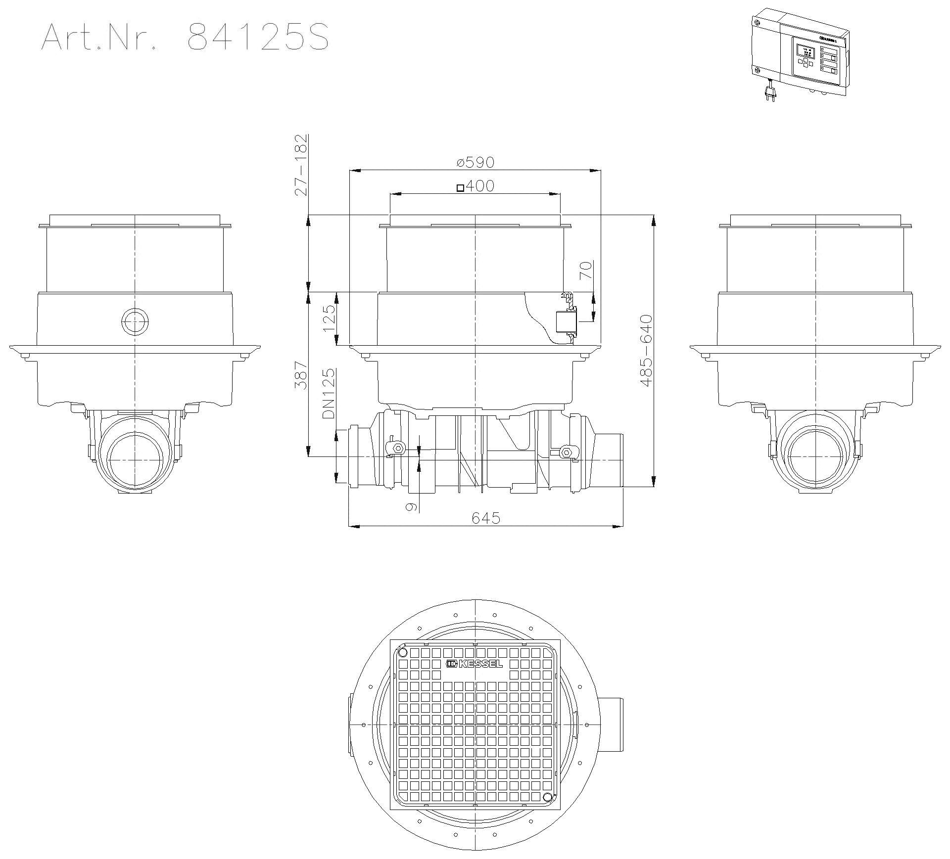 KESSEL-Fäkalien Rückstauautomat Staufix FKA Komfort DN 125, Bodenplatte, schwarz