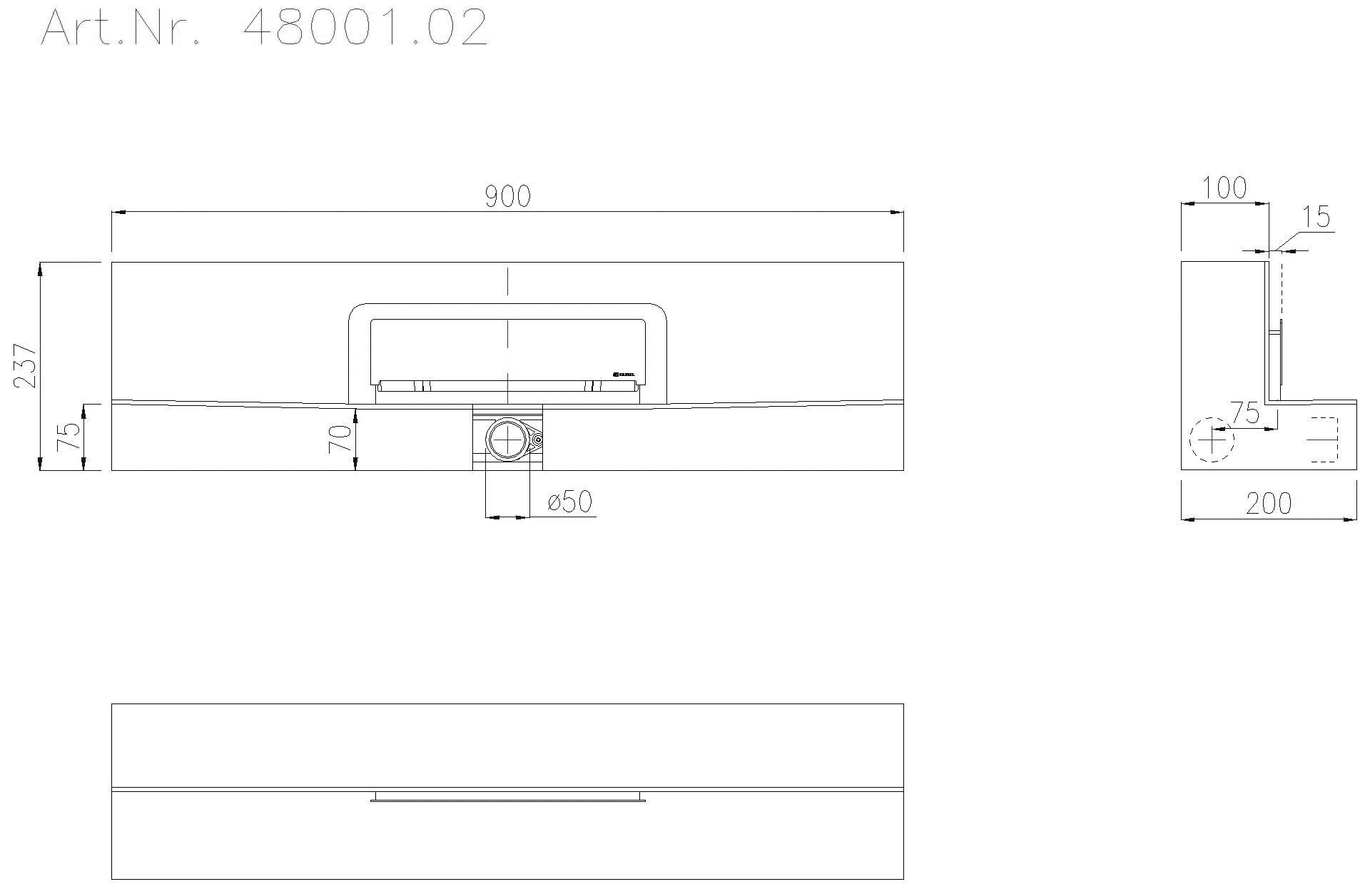 KESSEL-Einbauboard Wandablauf Scada 900mm, mAbd Edelstahl, Fliese bis 10 mm
