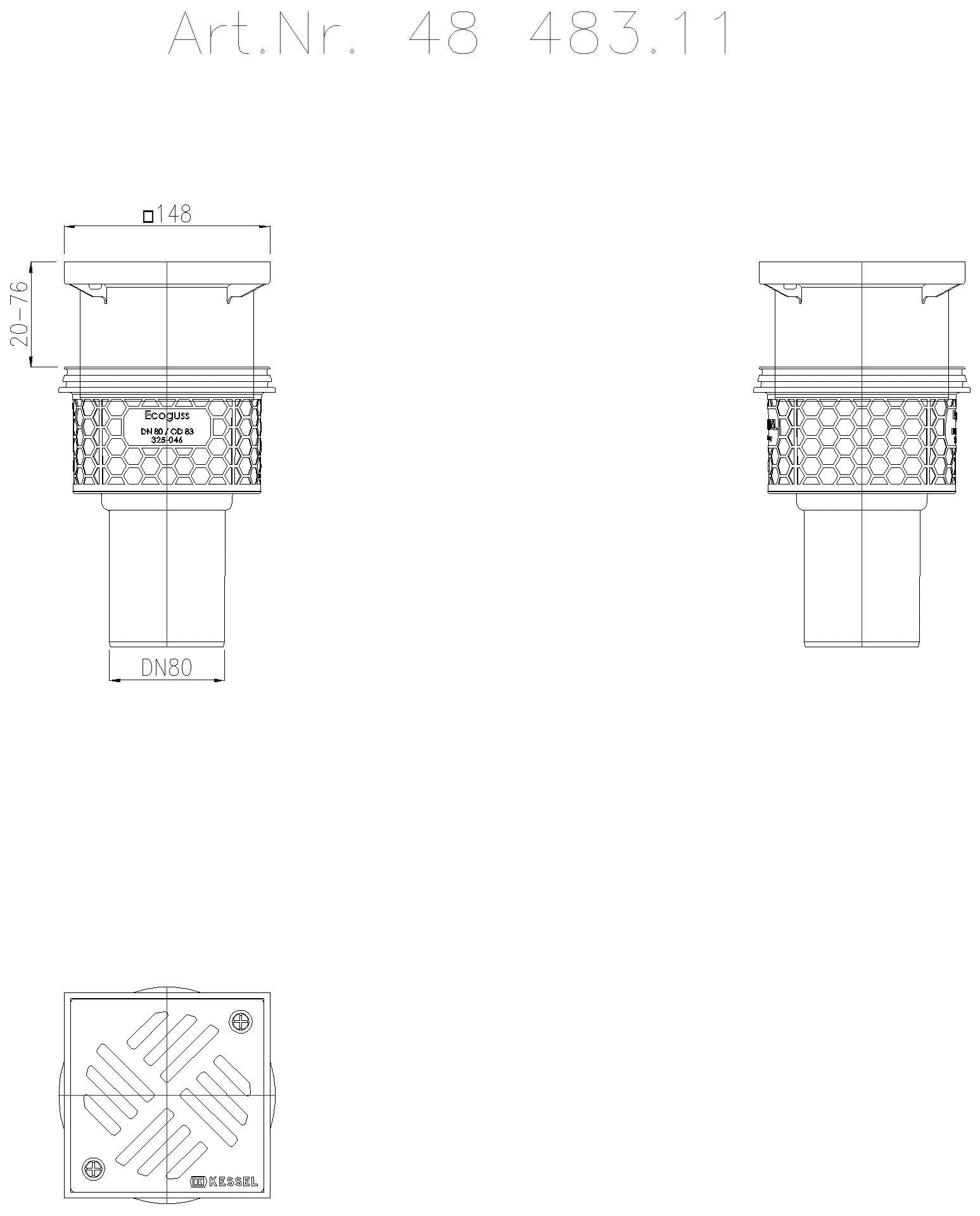 KESSEL-Objektablauf Ecoguss DN 80, senkrecht, Schlitzrost
