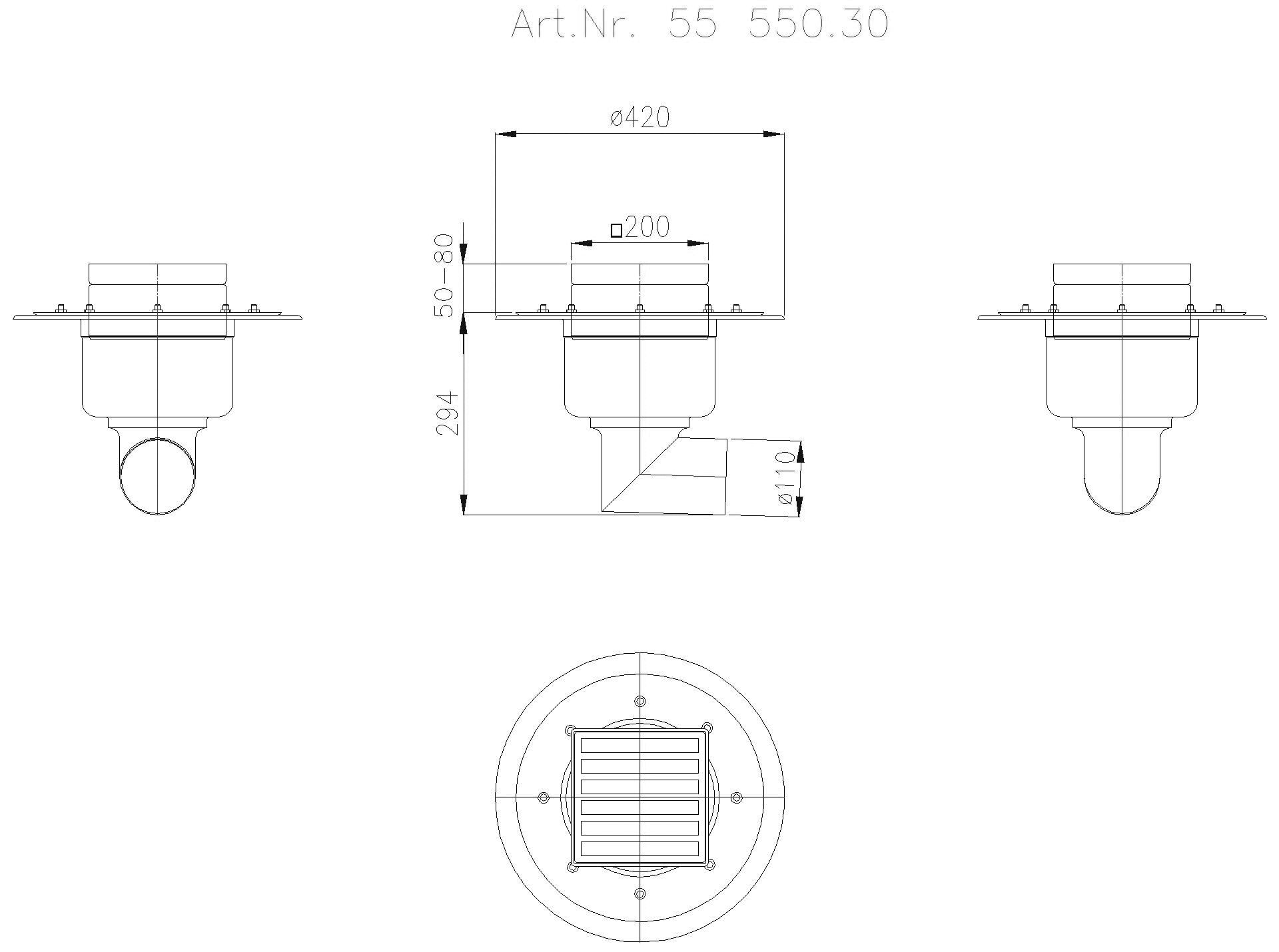 KESSEL Entwässerungstechnik - KESSEL-Ablauf Ferrofix Pressfl. DN100, seitl.,Stegrost,190x190