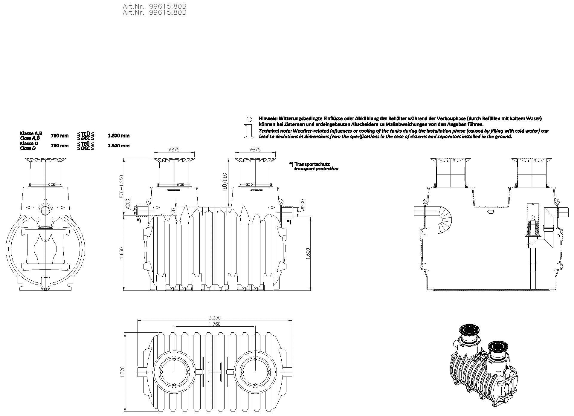 KESSEL-Öl-/Benzinabscheider EasyOil ground, NS 15, Sys. B, 5800 l, Bel.Kl. B