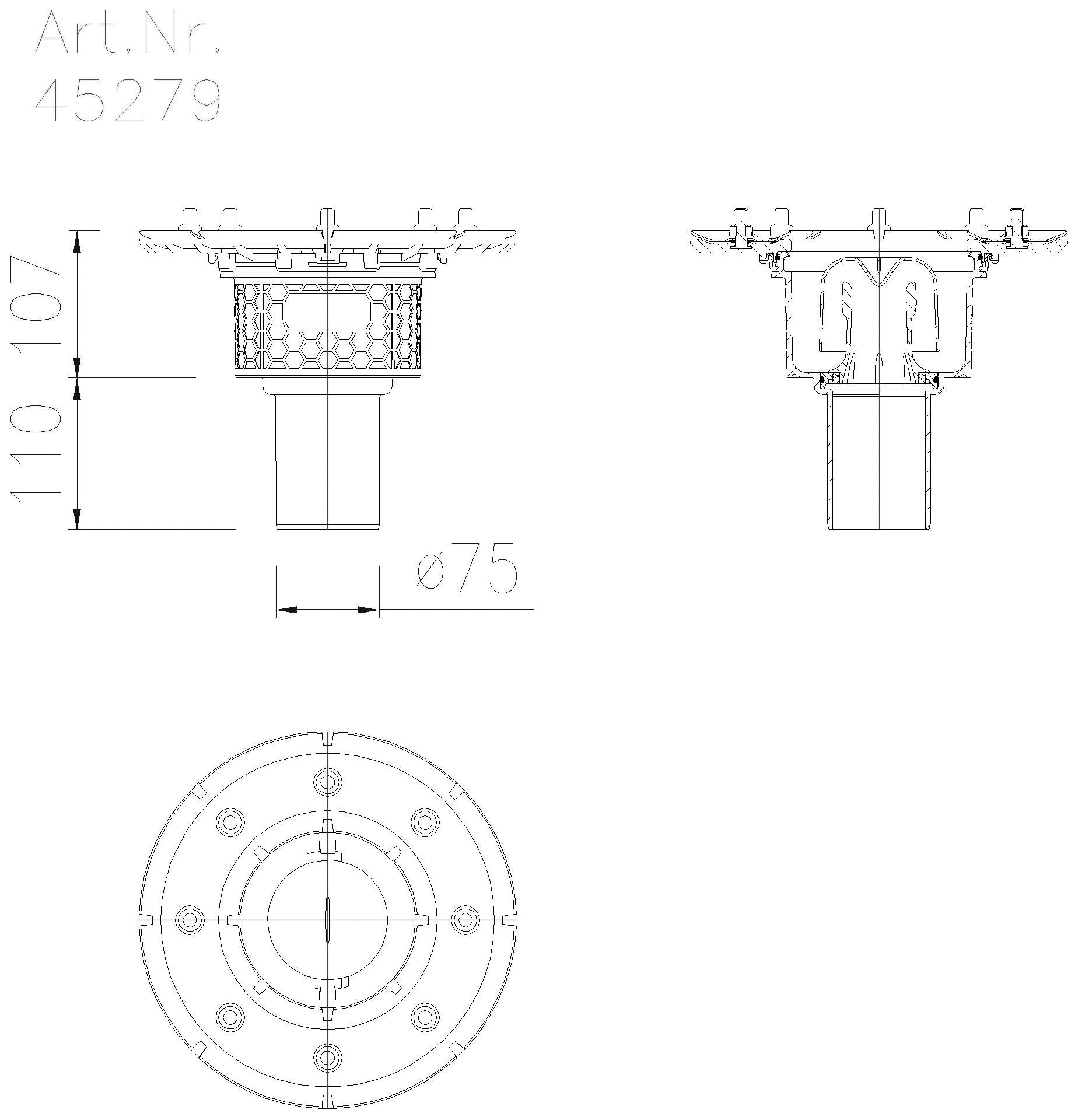 KESSEL-Grundkörper Practicus DN70 senkr. m. Pressfl. und GV