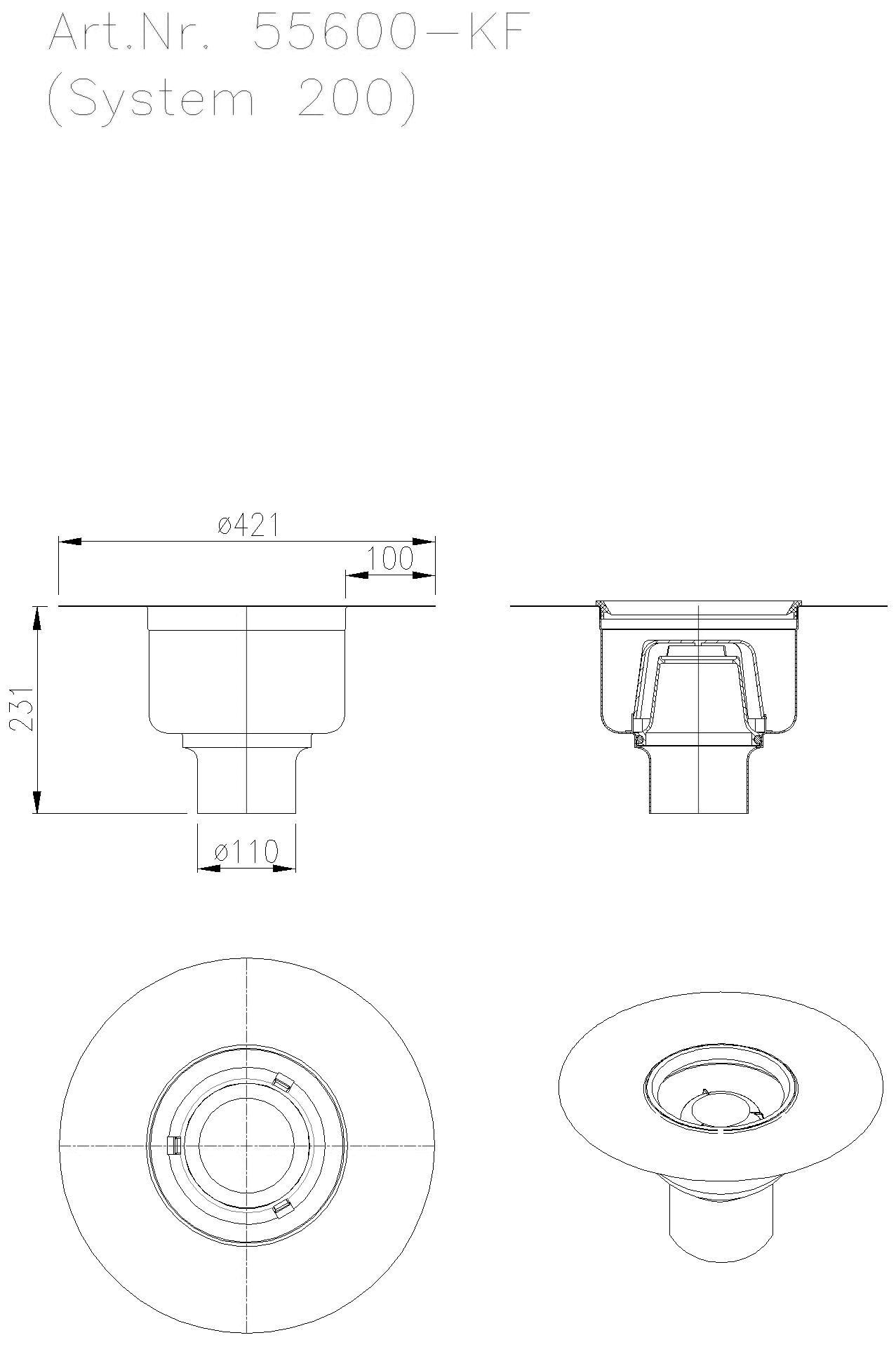 KESSEL-Ablauf Ferrofix System 200 DN100, senkr., Klebeflansch