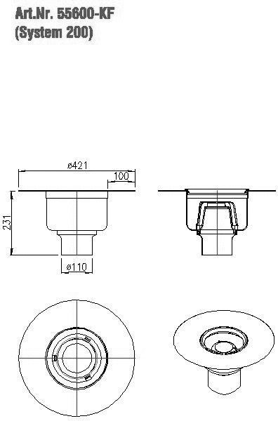KESSEL-Ablauf Ferrofix System 200 DN100, senkr., Klebeflansch