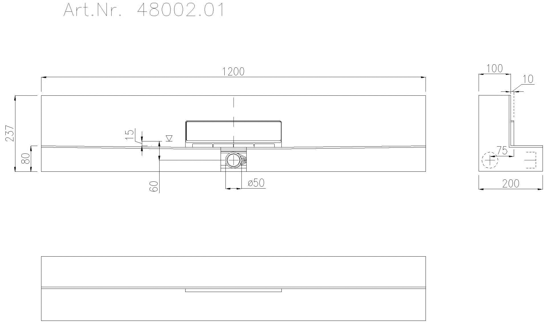 KESSEL Entwässerungstechnik - KESSEL-Einbauboard Wandablauf Scada 1200mm, Abdeckung Unsichtbar