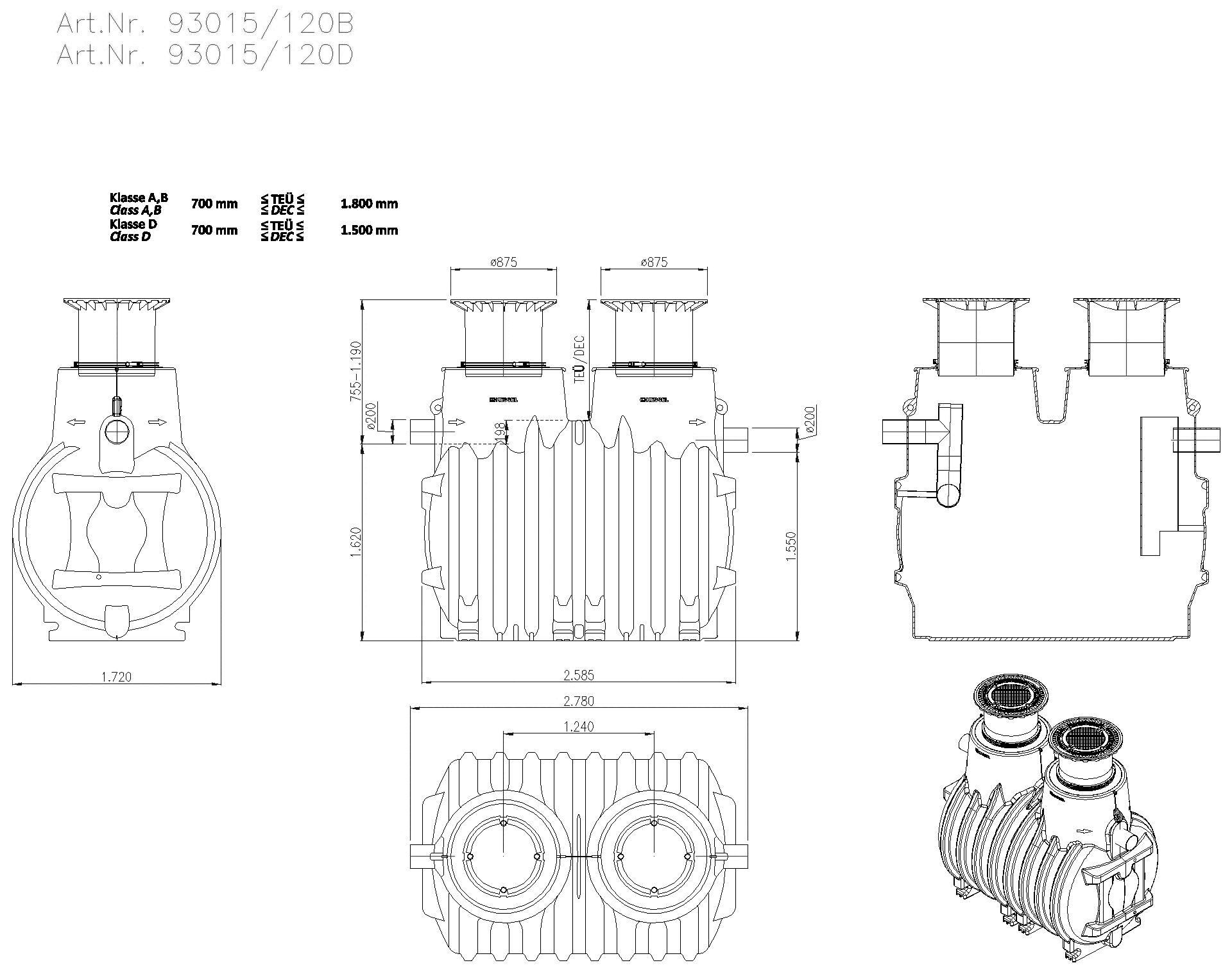 KESSEL-Fettabscheider EasyClean ground NS 15, Standard, 765-1200 mm, Klasse A/B