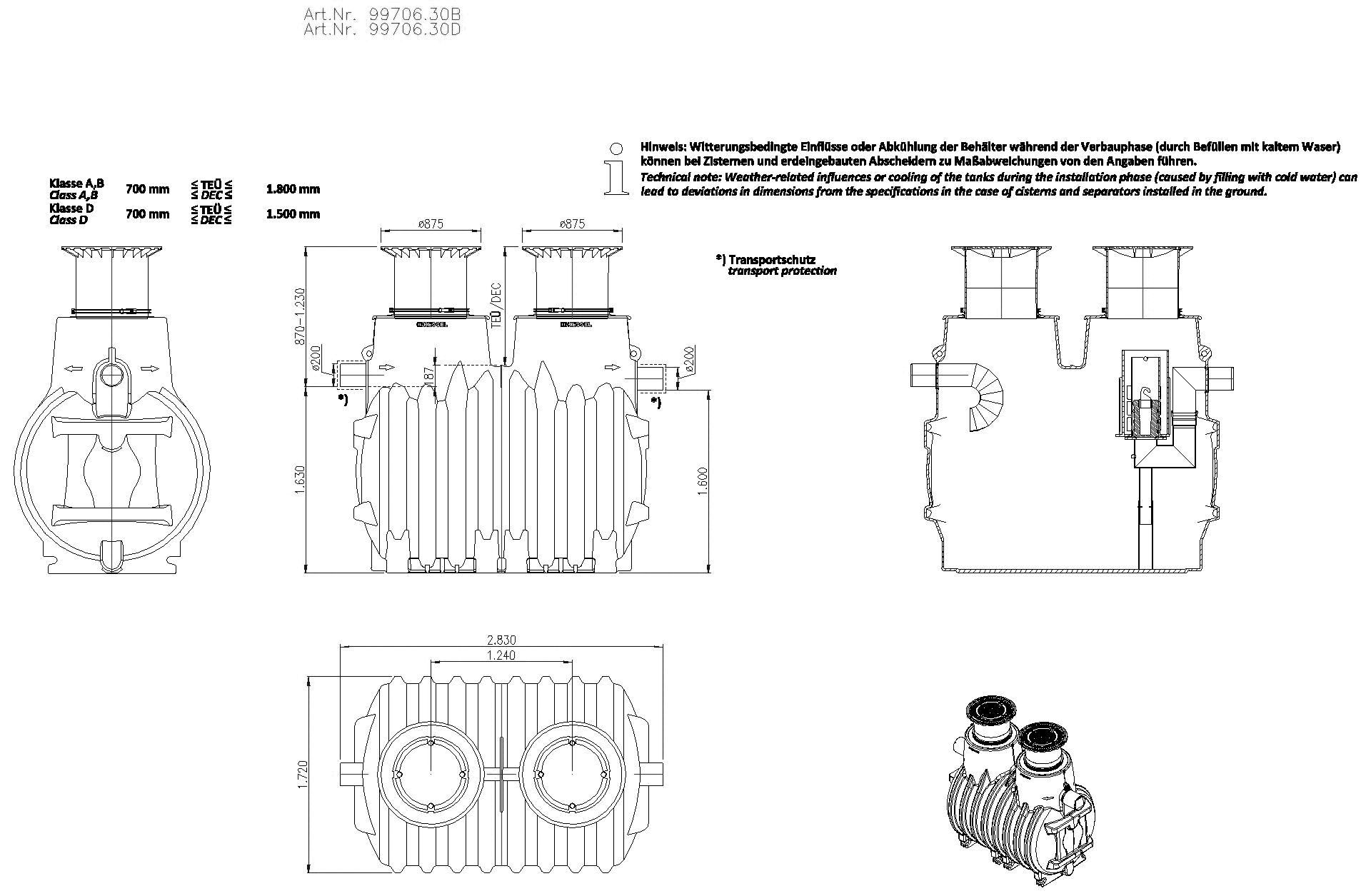 KESSEL-Koaleszenzabscheider EasyOil ground, NS 6, Sys. A, 4300 l, Bel.Kl. B