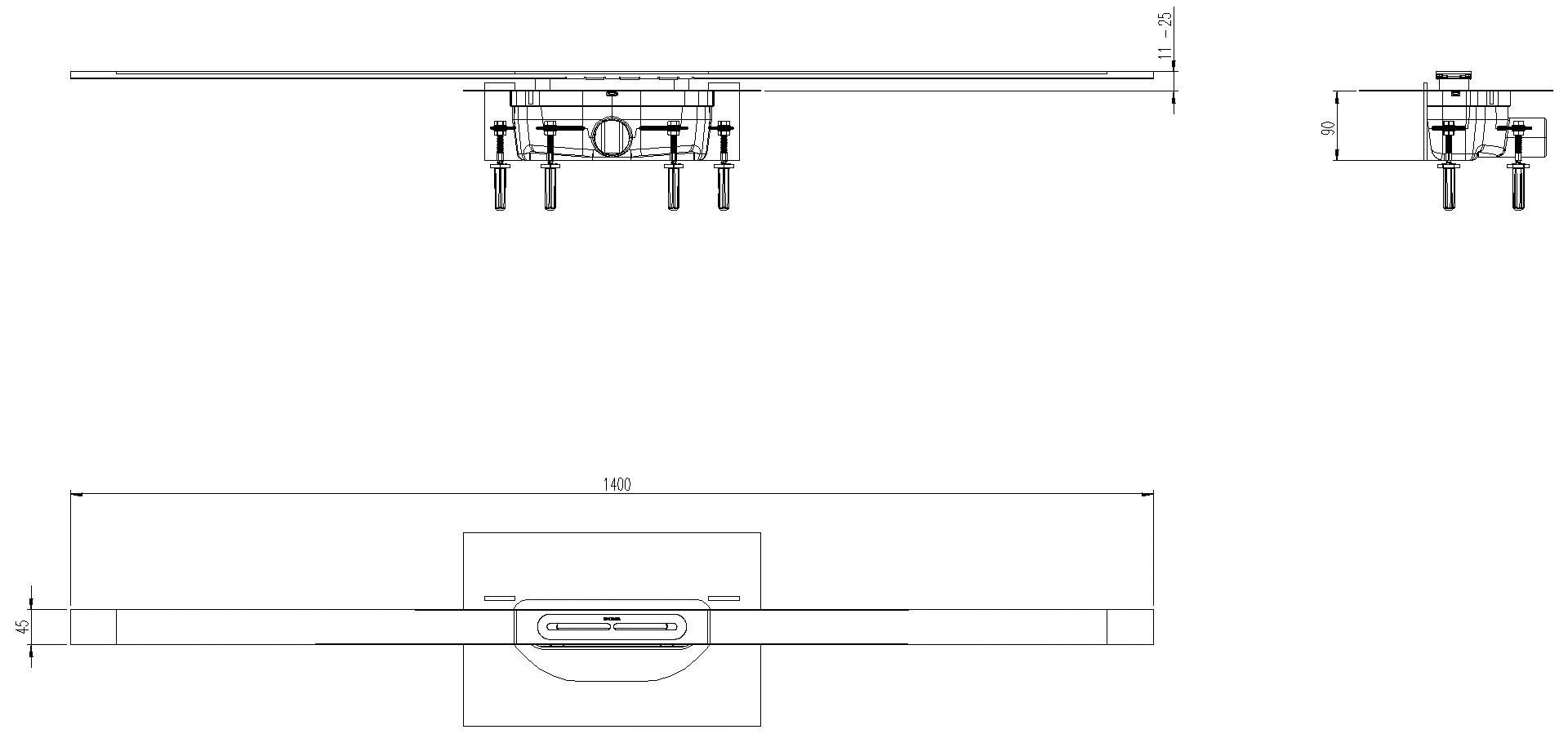 KESSEL-Duschrinne Linearis Infinity 90 L: 1400 mm, DN 50, Edelstahl gebürstet