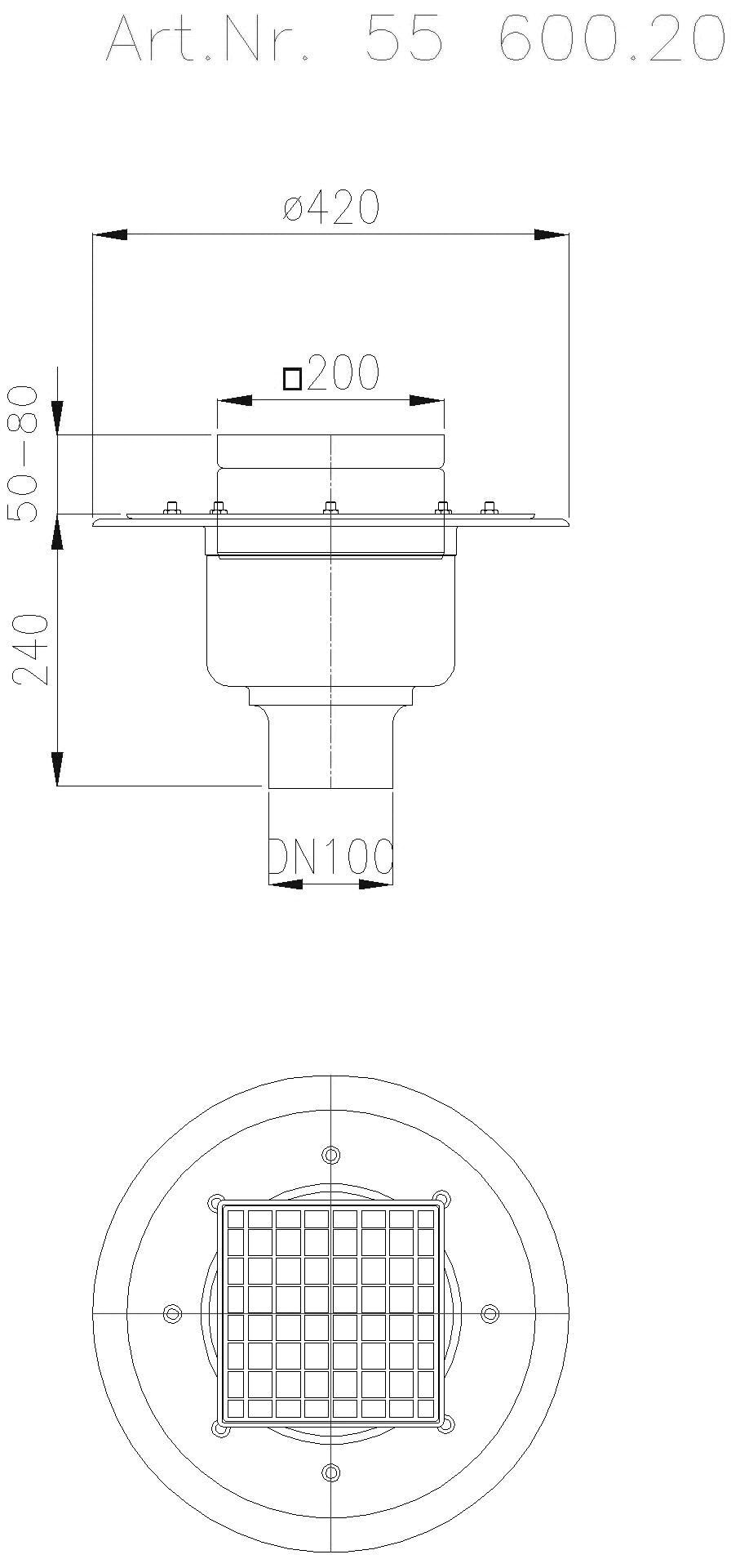 KESSEL-Ablauf Ferrofix Pressfl. DN100, senkr., Gitterrost