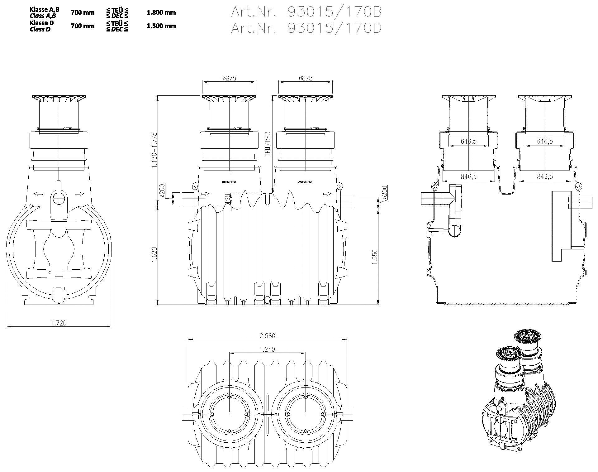 KESSEL-Fettabscheider EasyClean ground NS 15, Standard, 1130-1755 mm, Klasse D