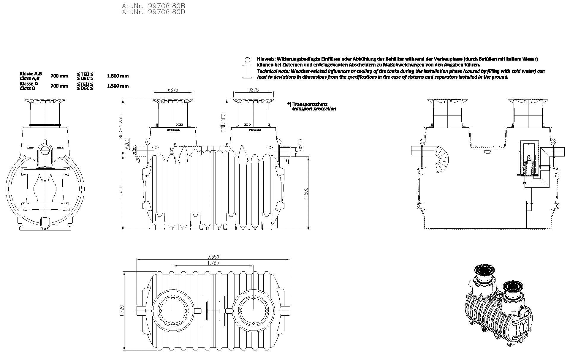 KESSEL-Koaleszenzabscheider EasyOil ground, NS 6, Sys. A, 5800 l, Bel.Kl. B