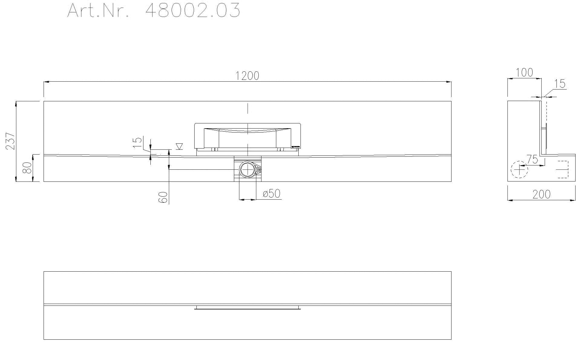 KESSEL Entwässerungstechnik - KESSEL-Einbauboard Wandablauf Scada 1200mm, Abdeckung Wave