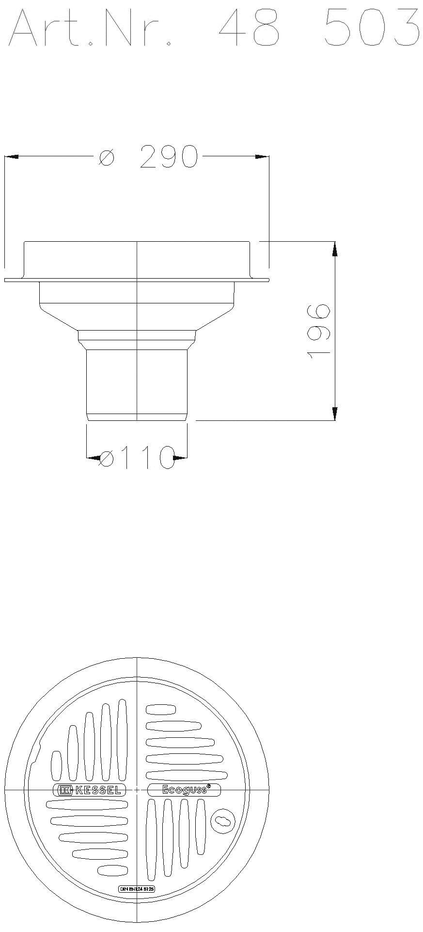KESSEL-Parkdeckablauf DN 100, rund, Anschluss SML-Rohr