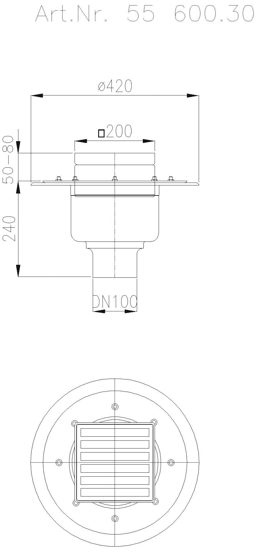 KESSEL-Ablauf Ferrofix Pressfl. DN100, senkr., Stegrost