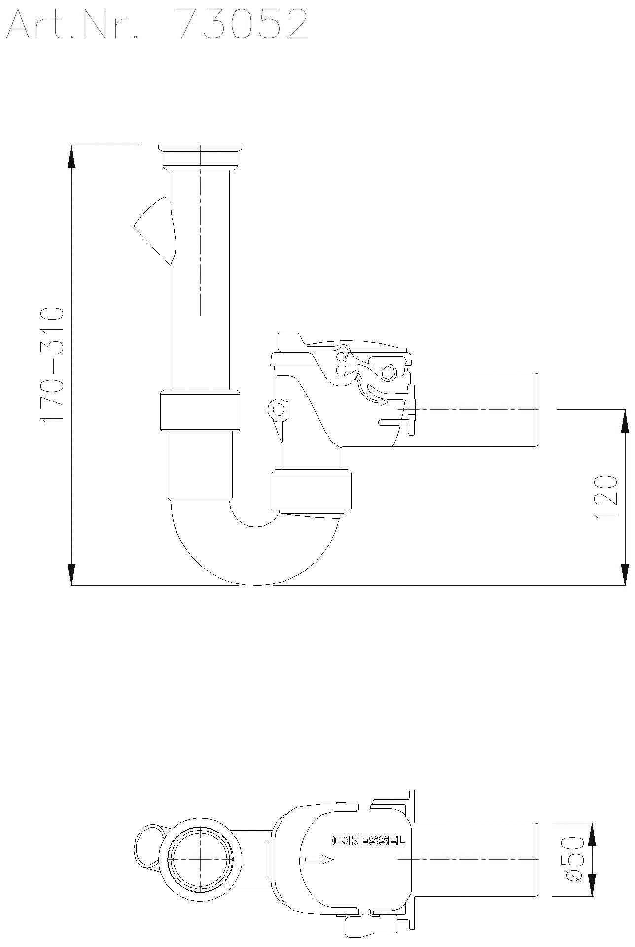 KESSEL-Rückstauverschluss Staufix Siphon DN50, mit Anschluss für Waschmaschine