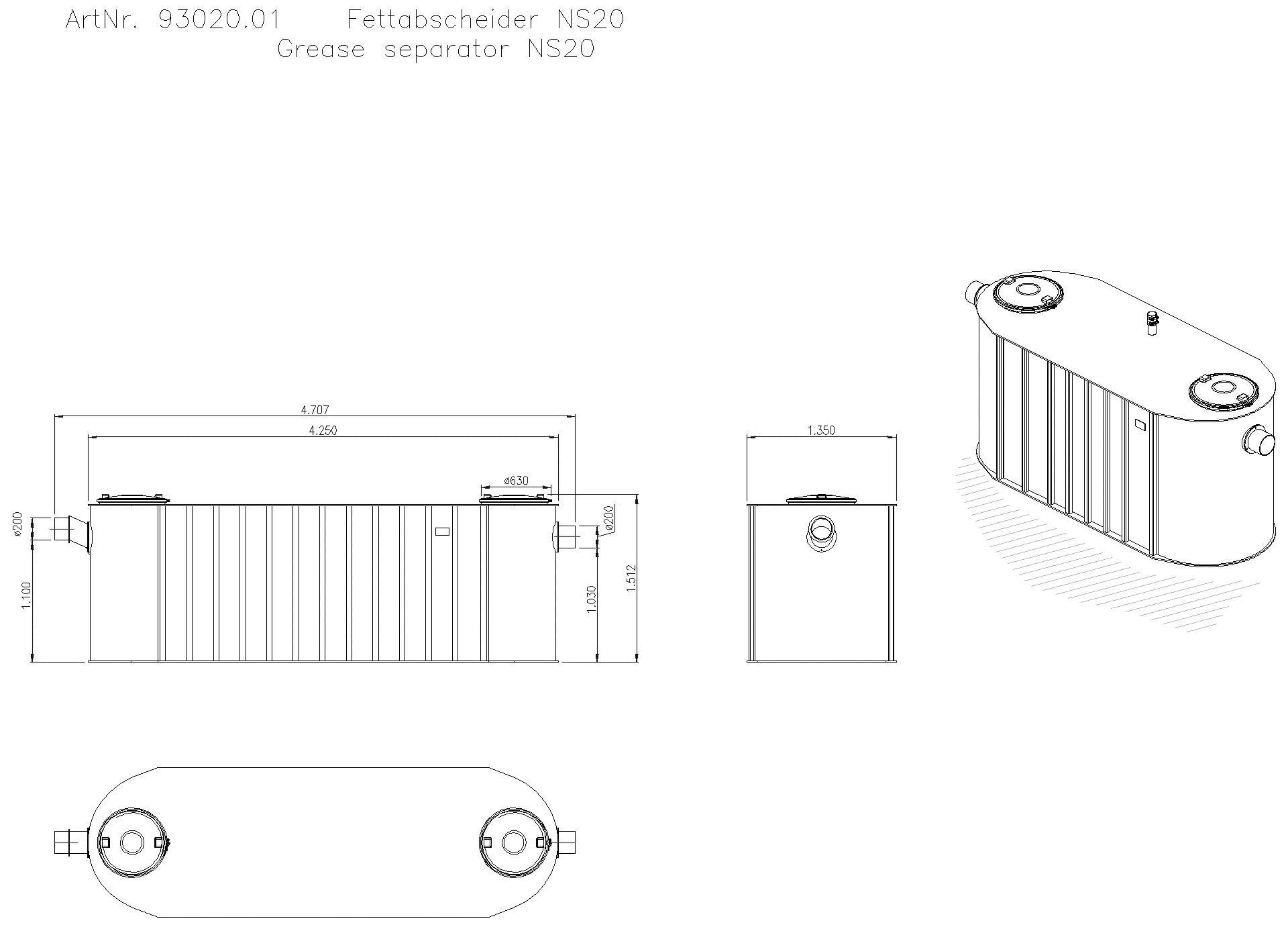 KESSEL Entwässerungstechnik - KESSEL-Fettabscheider EasyClean free NS 20, Standard